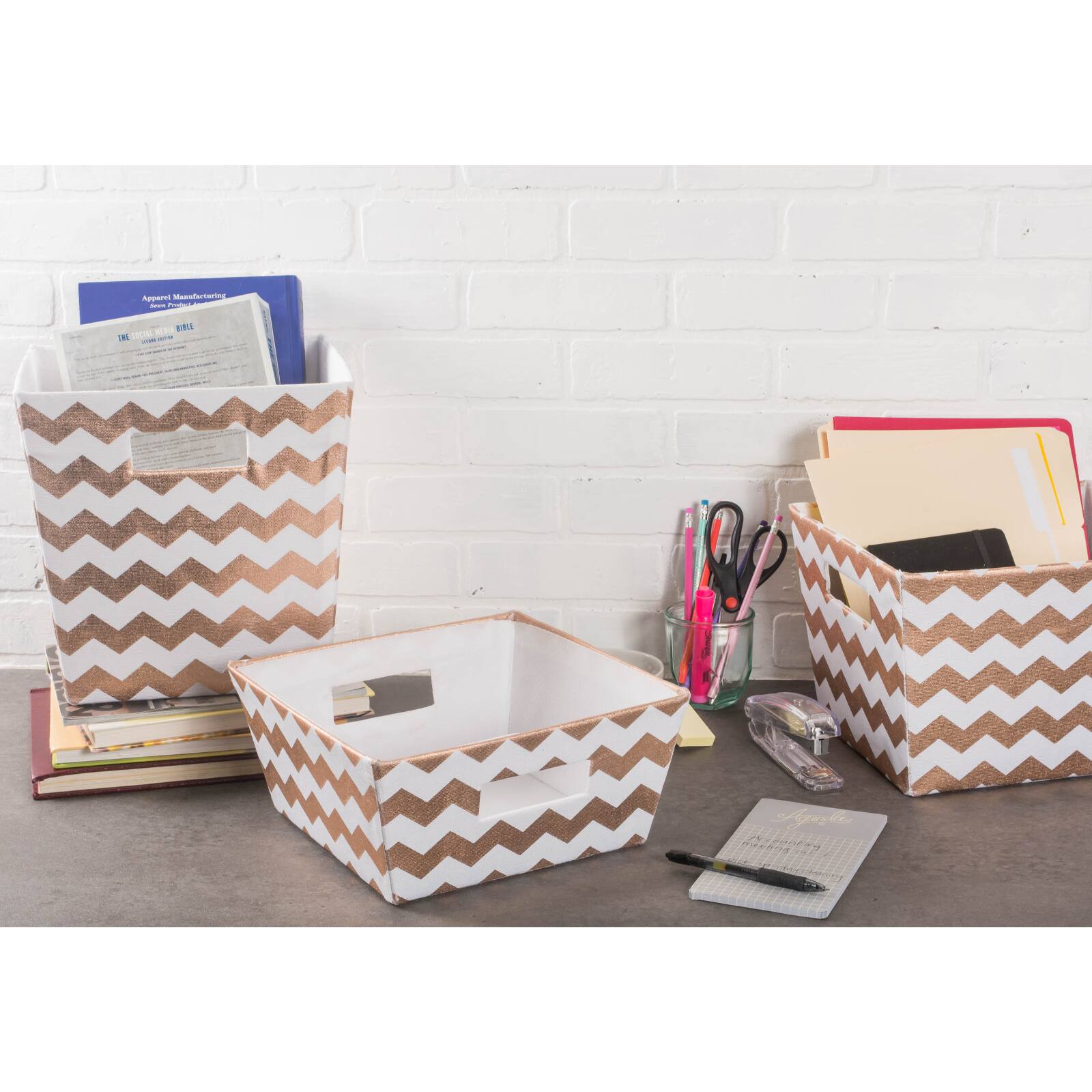 DII® 11" Trapezoid Polyester Chevron Storage Bin