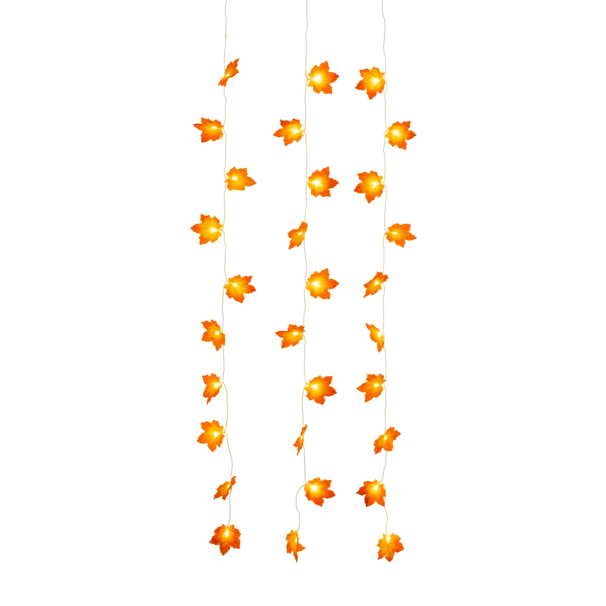 5ft. Pre-Lit Autumn Maple Leaf Artificial Fall Garland with 10 Warm White LED String Lights - Set of 3