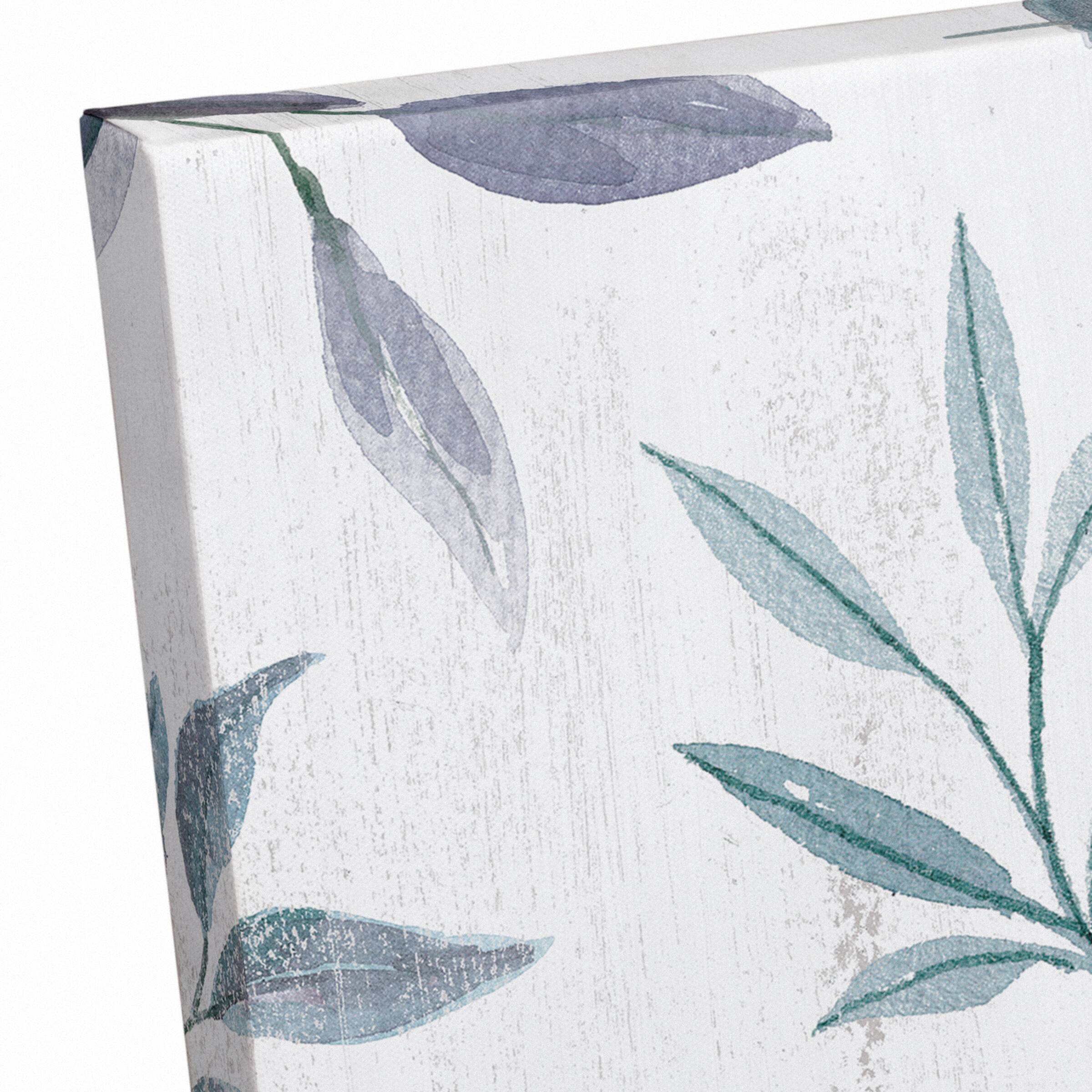 Blue Floral Grateful Thankful Blessed Canvas Wall Art