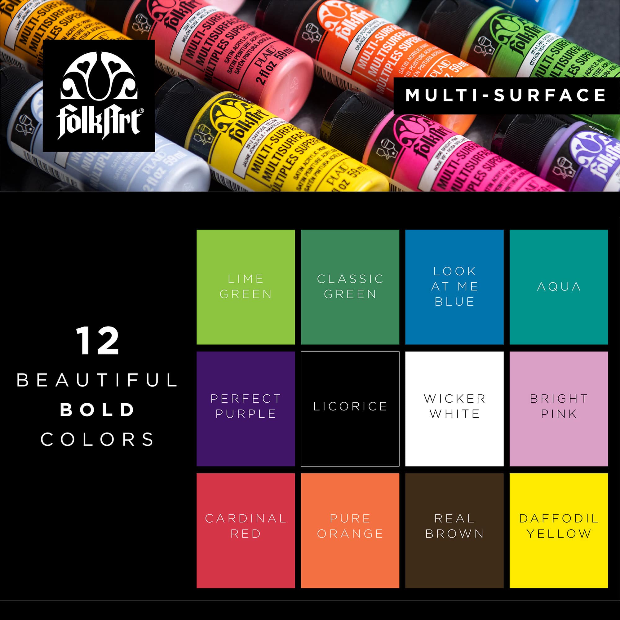 FolkArt&#xAE; Satin Acrylic Craft Paint 12 Color Set