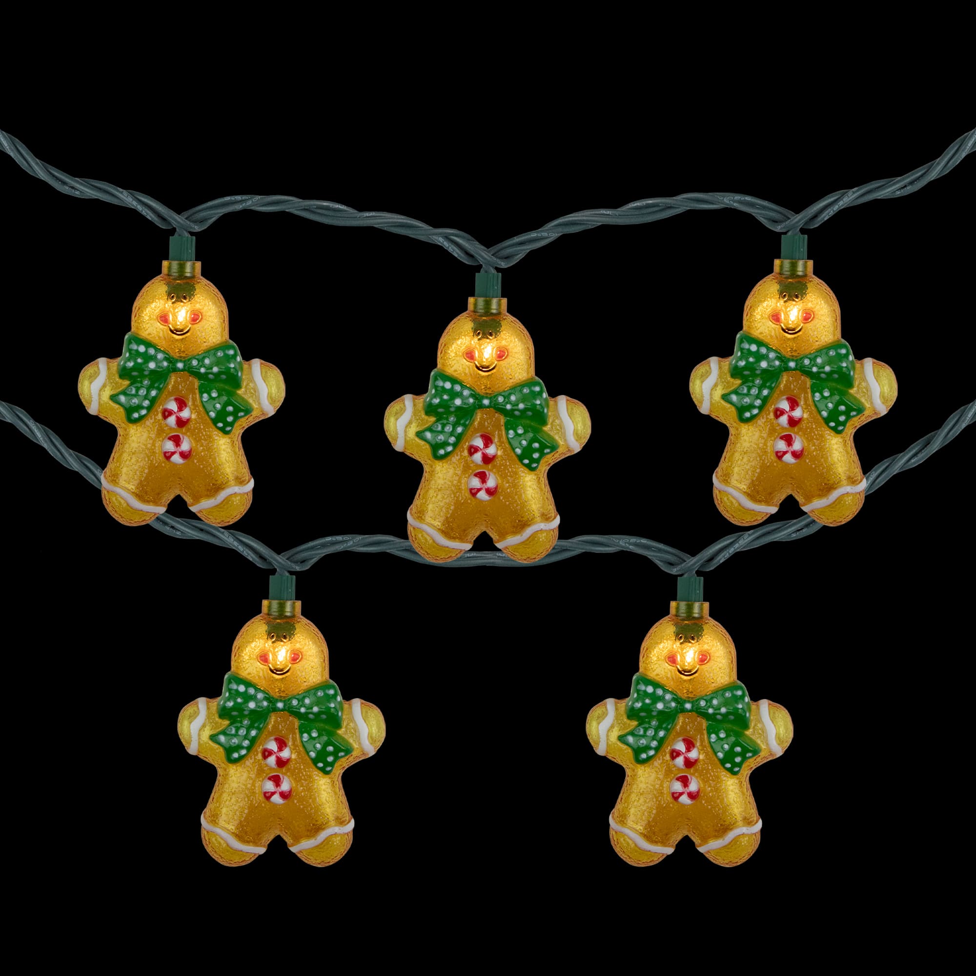 10ct. Gingerbread Man Christmas String Lights with Green Wire
