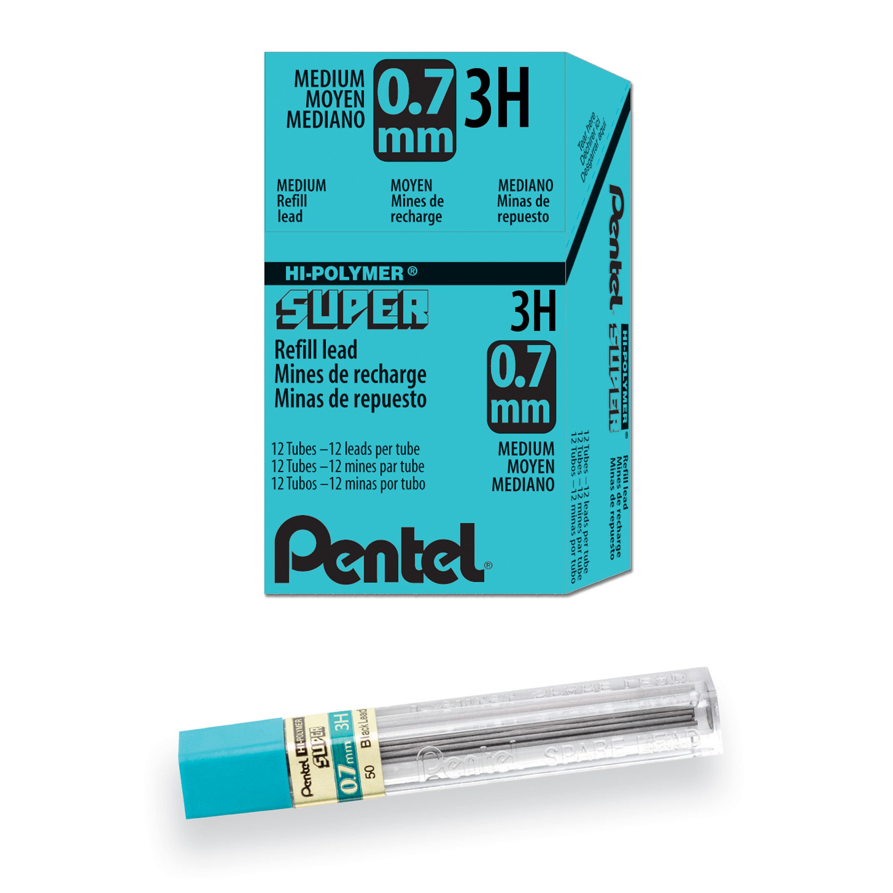 Pentel&#xAE; Super Hi-Polymer 3H Lead Tube Refill, 0.7mm