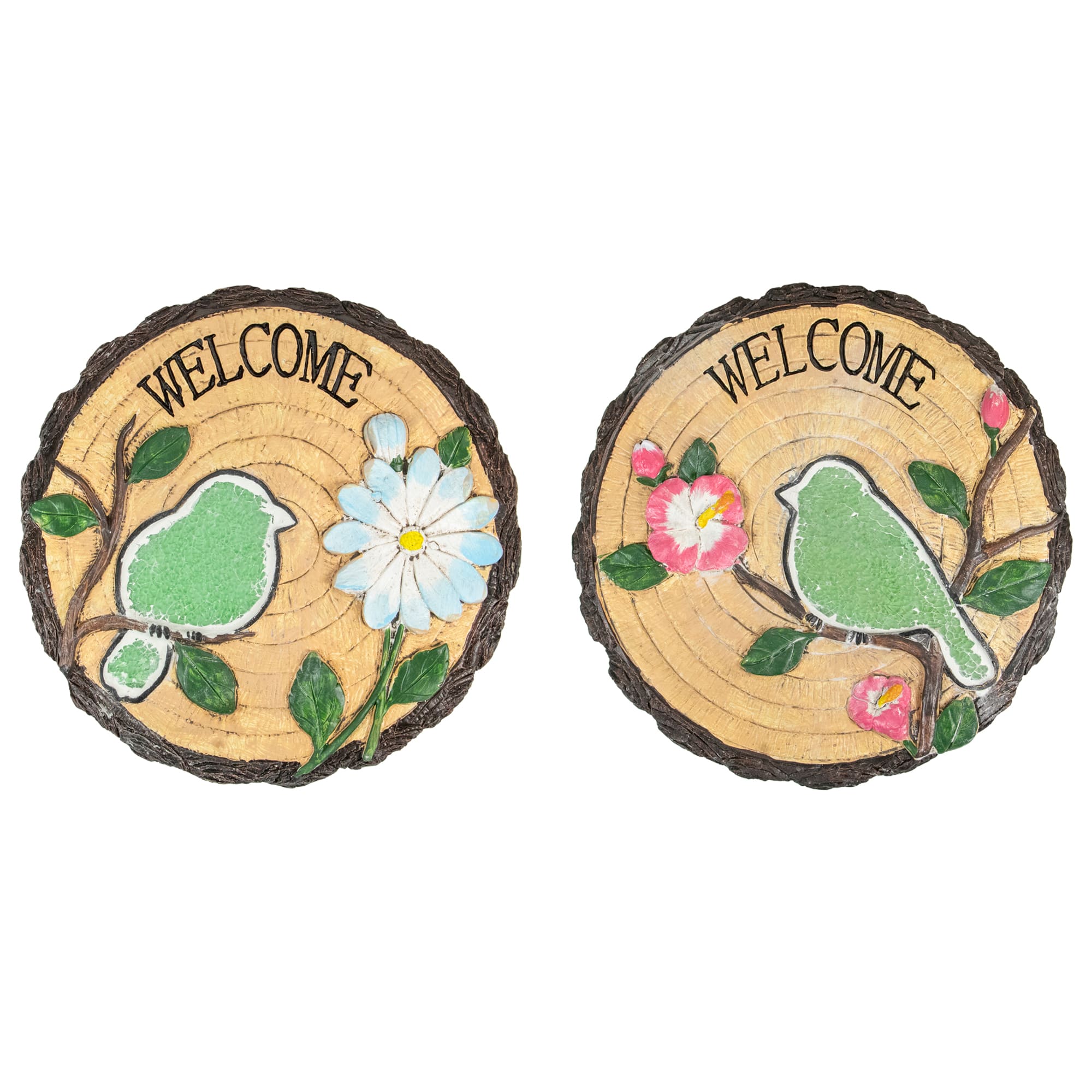 11" Welcome Birds Outdoor Floral Garden Stones Set
