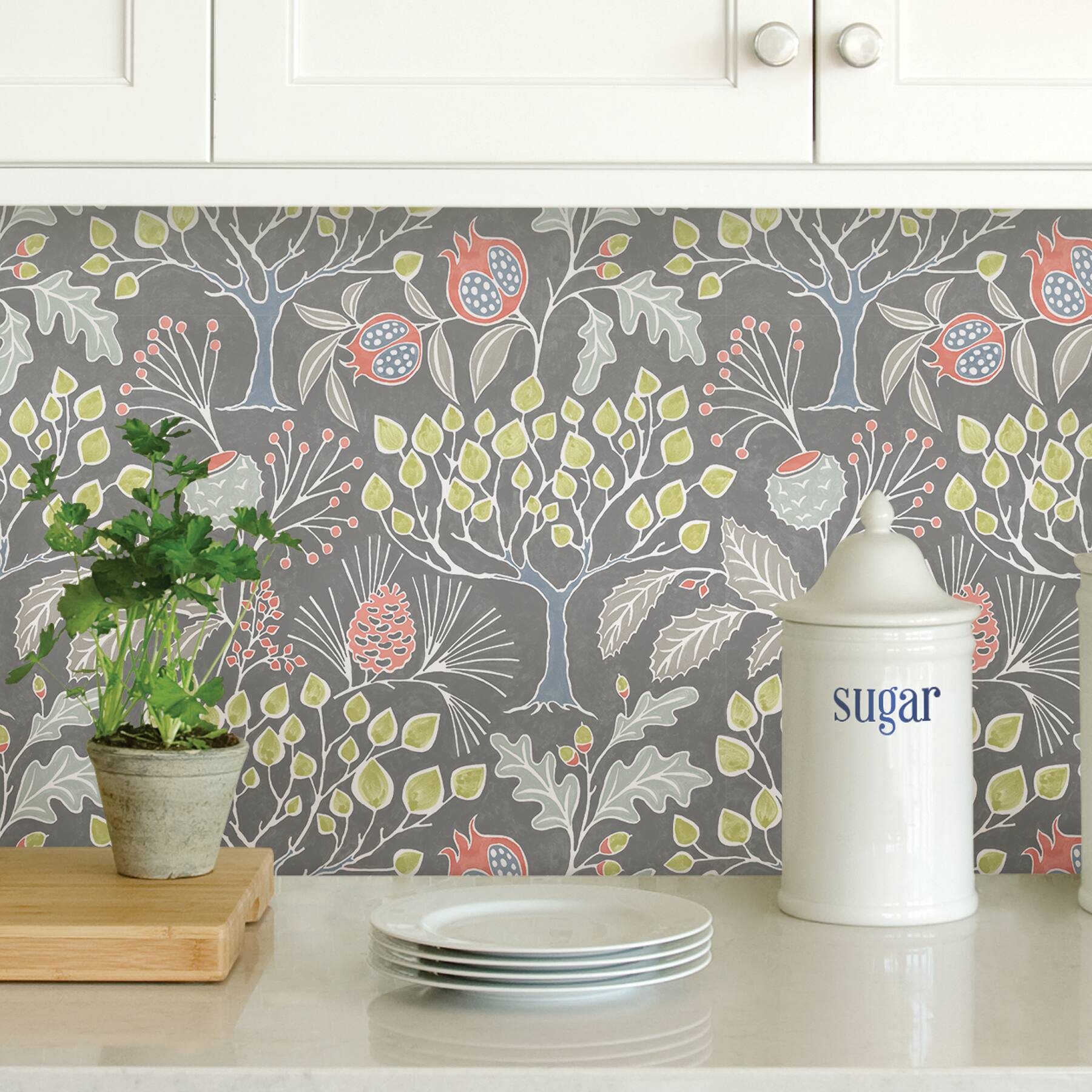 NuWallpaper Groovy Garden Gray Peel &#x26; Stick Wallpaper