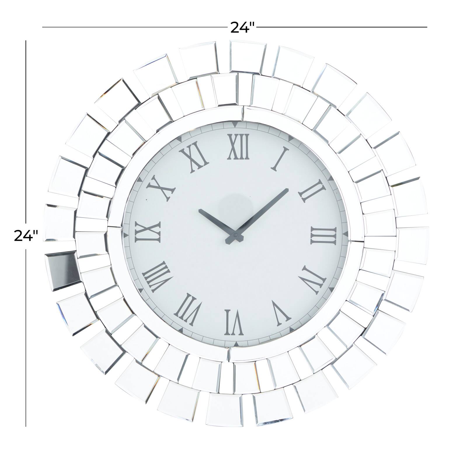 Silver MDF Glam Wall Clock, 24" x 2" x 24"