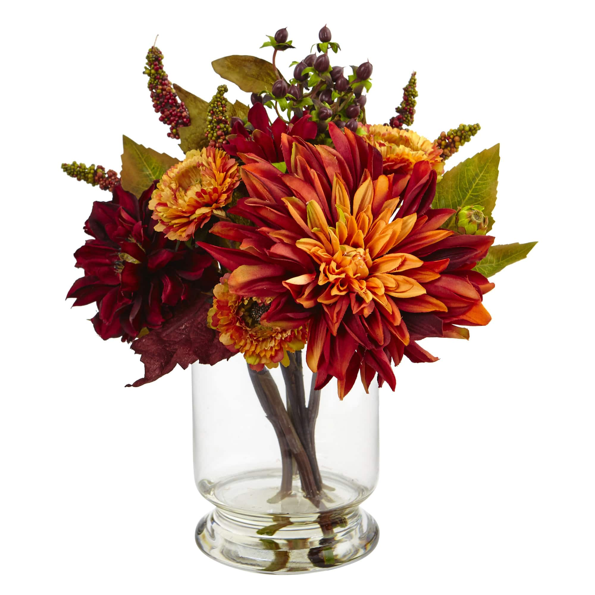 12" Dahlia & Mum Arrangement with Glass Vase By Nearly Natural | Michaels®