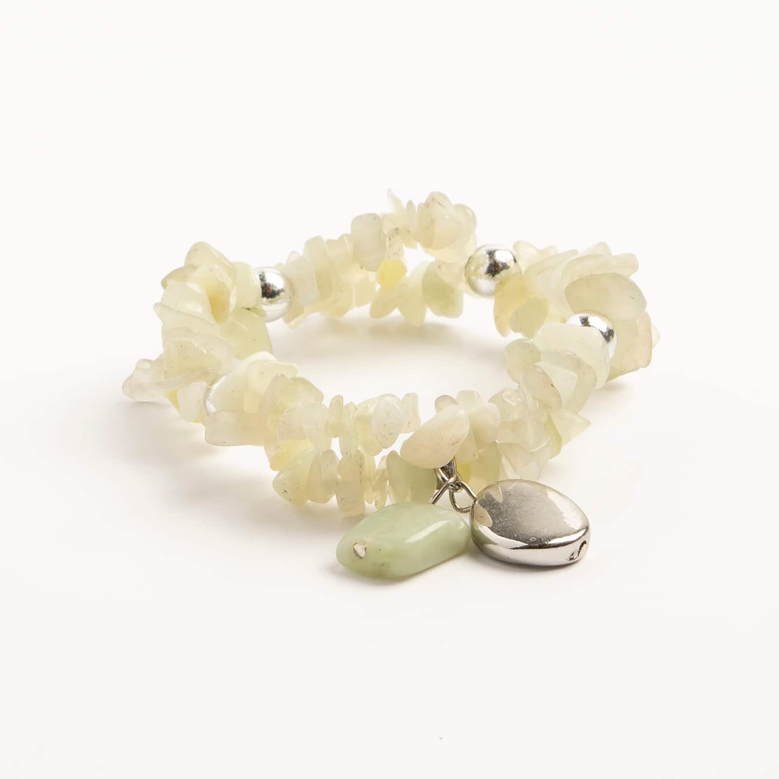 John Bead New Jade Light Green Natural Stone 2-Strand Bracelet with Circle Charm