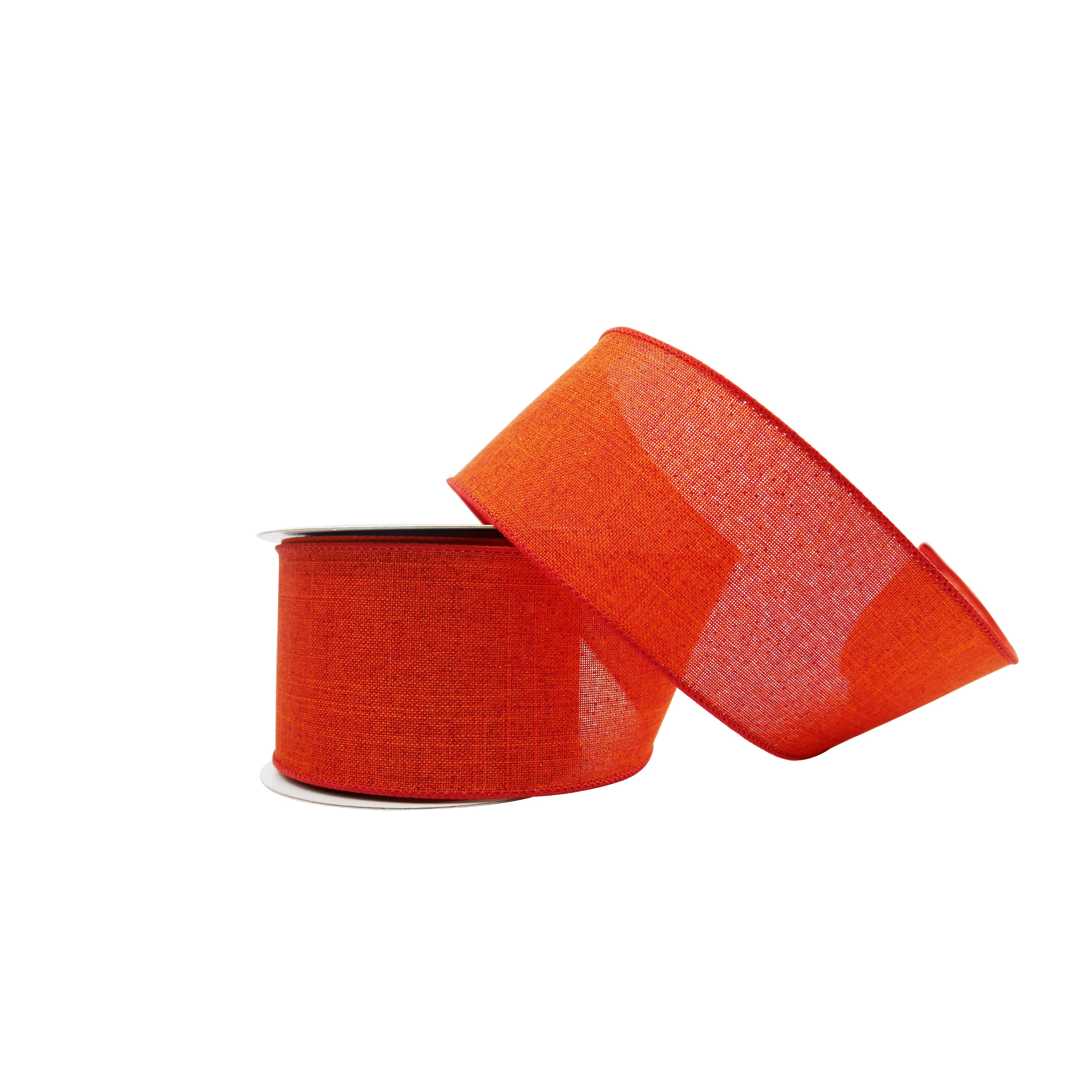 2.5" x 6.6yd. Orange Glitter Faux Linen Wired Ribbon by Celebrate It®