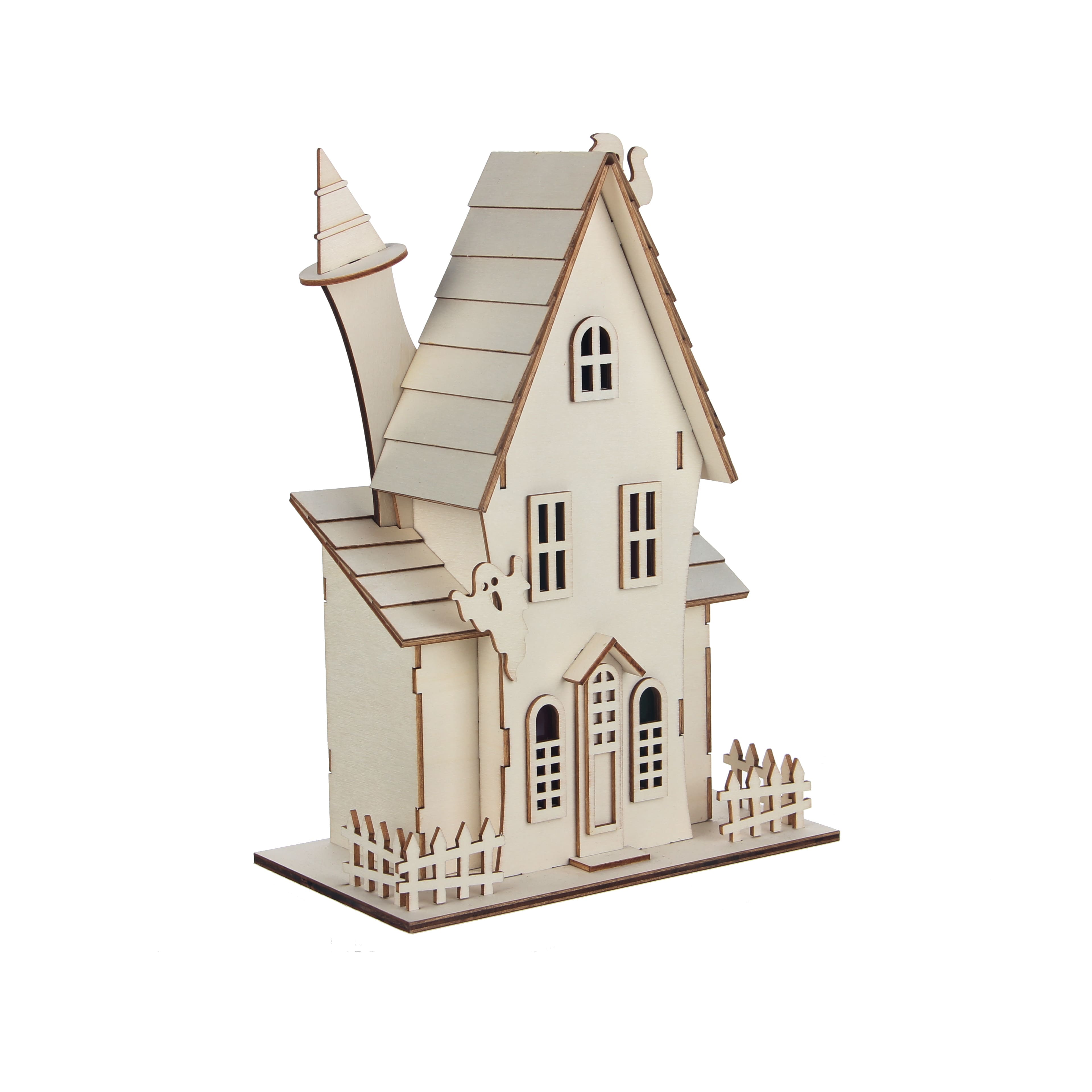 11.25&#x22; DIY Ghost House LED Wood D&#xE9;cor by Make Market&#xAE;