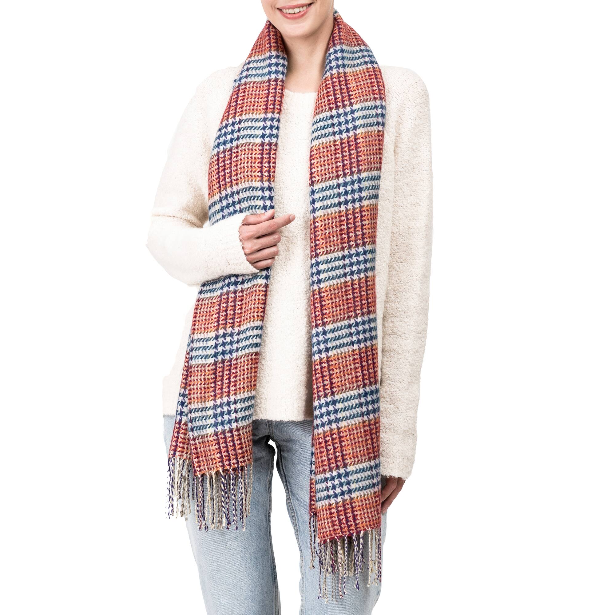 Glitzhome® 70" Orange, White & Gray Scarf with Tassels