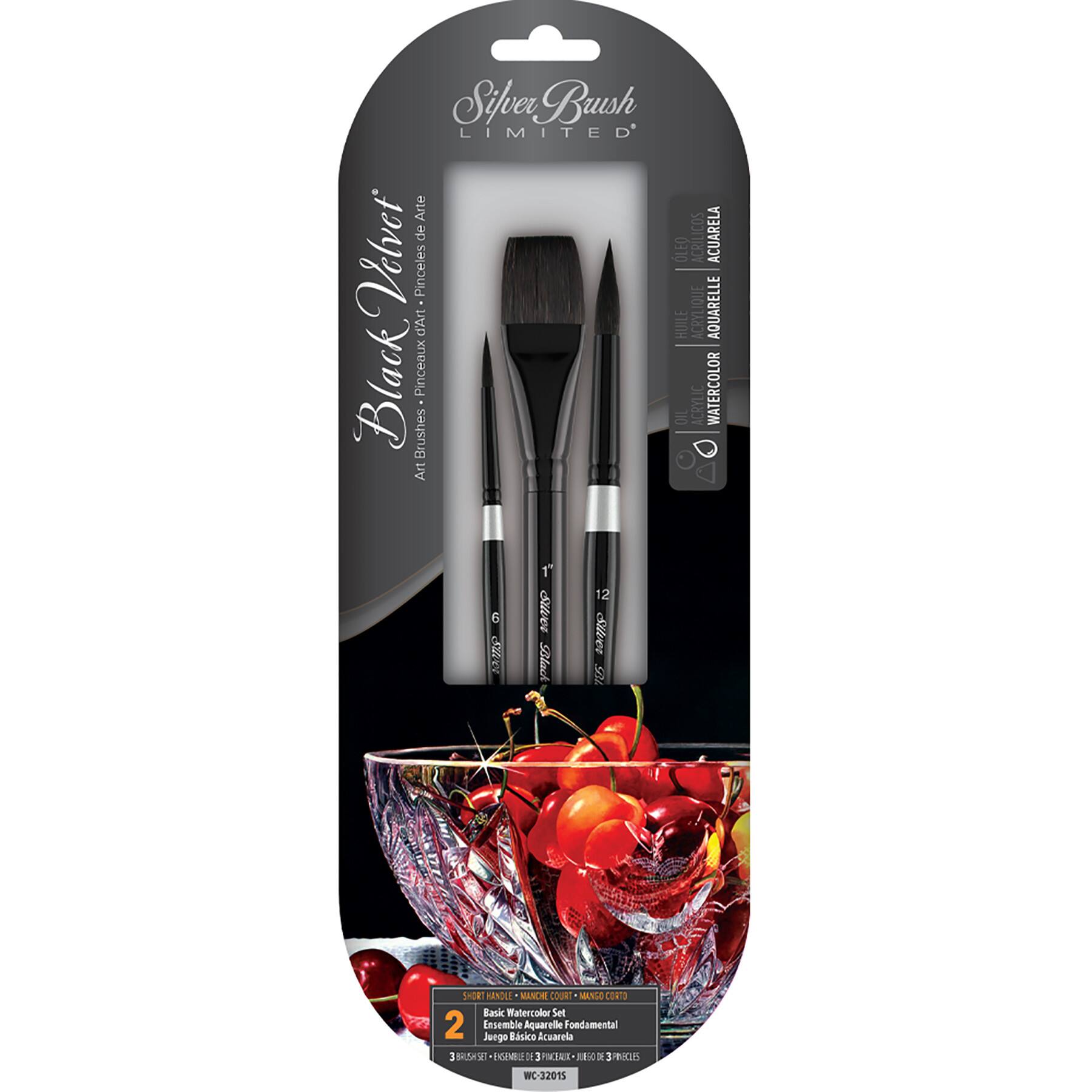 Silver Brush Limited Black Velvet® 3 Piece Best Basic Watercolor Brush Set