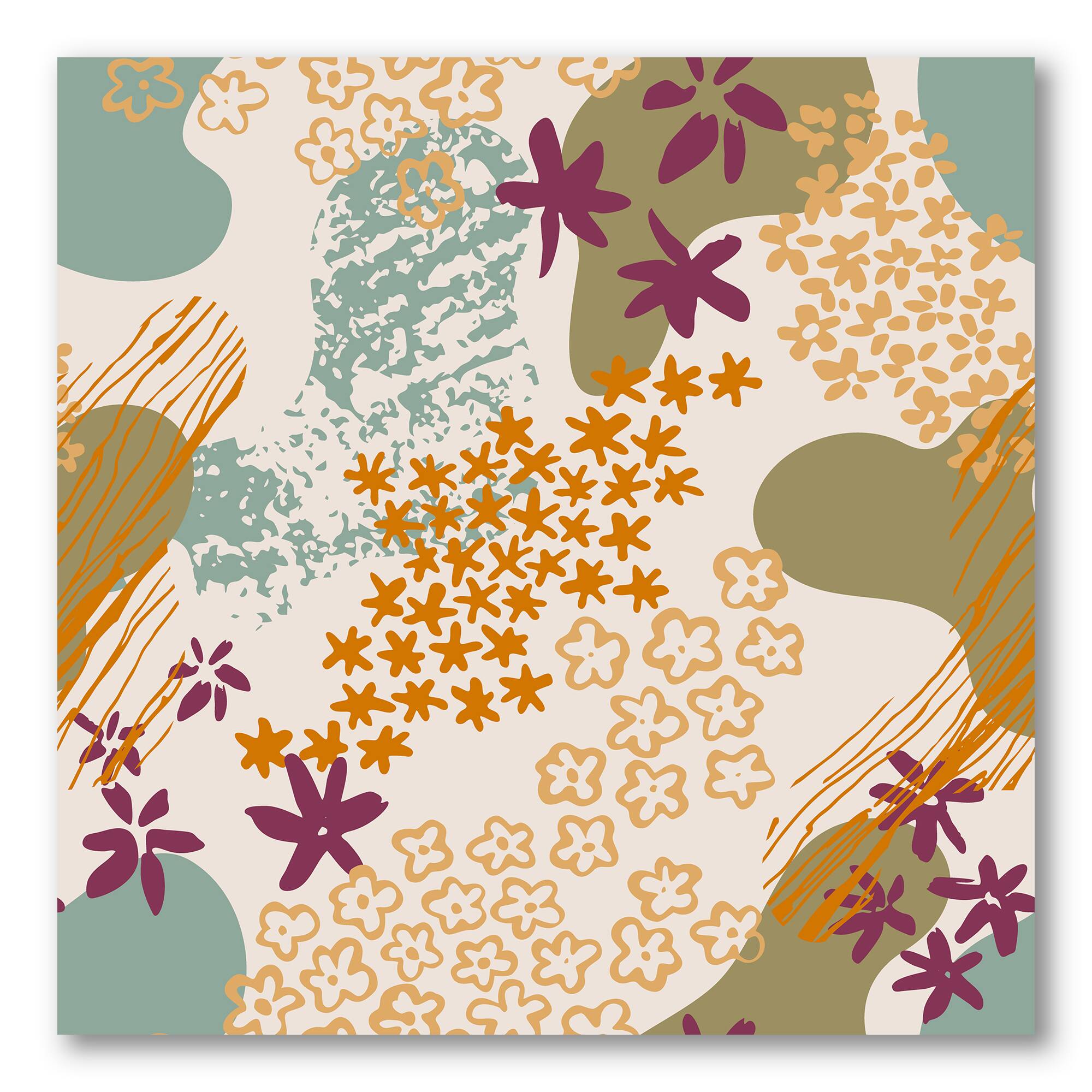 Designart - Flowers Silhouettes and Fluid Shapes - Modern Canvas Wall Art Print