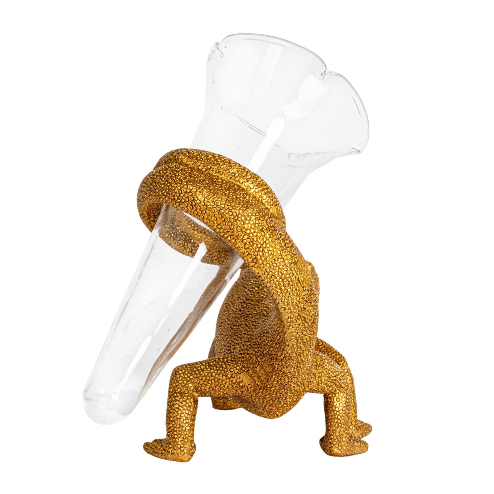 Hello Honey® 7.5" Long Gold Chameleon with Glass Vase