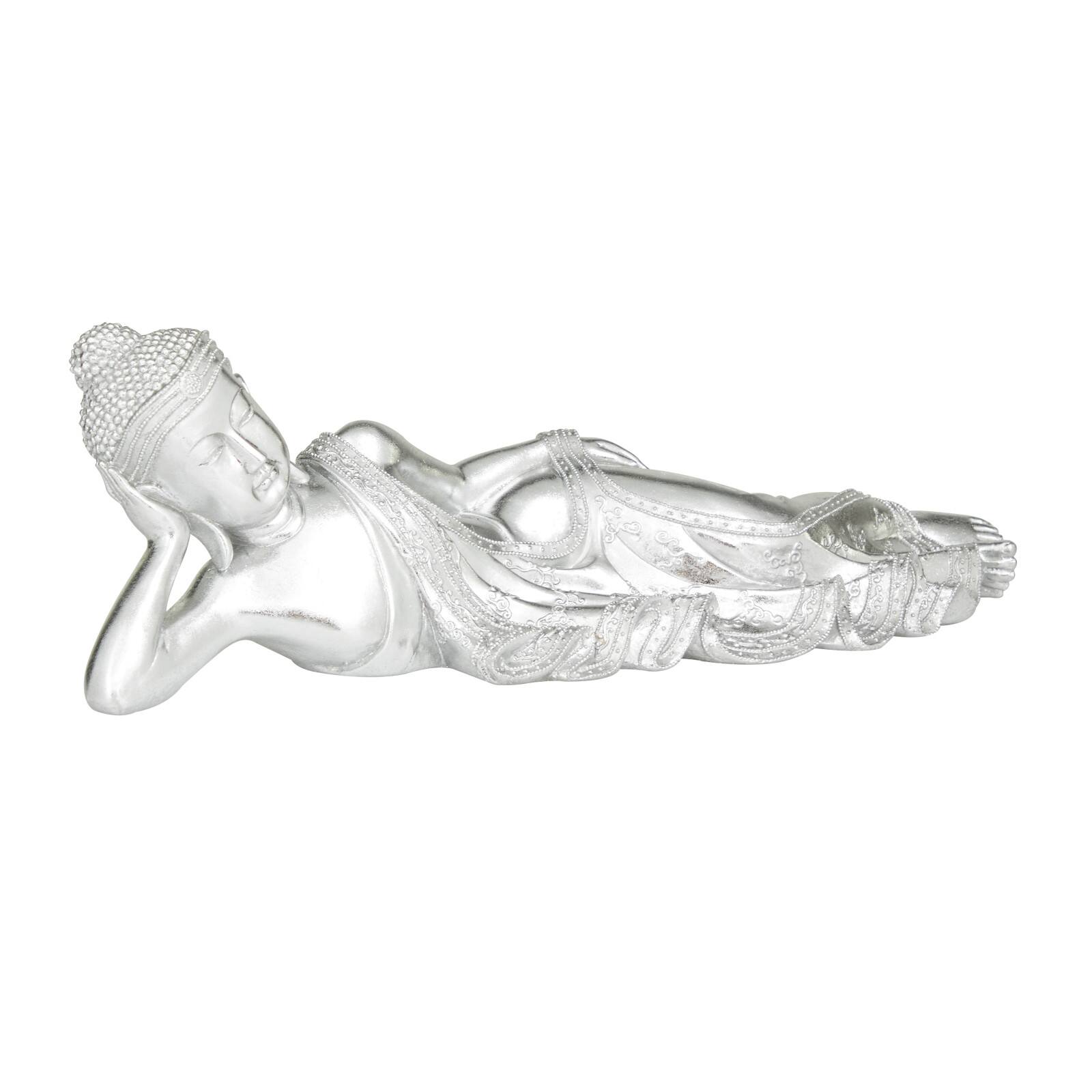 Silver Resin Bohemian Buddha Sculpture 7 x 20 x 6 By Ivory And Iris - D615241S - Arts and Crafts Silver Resin Bohemian Sculpture Create a balance s sku D615241S