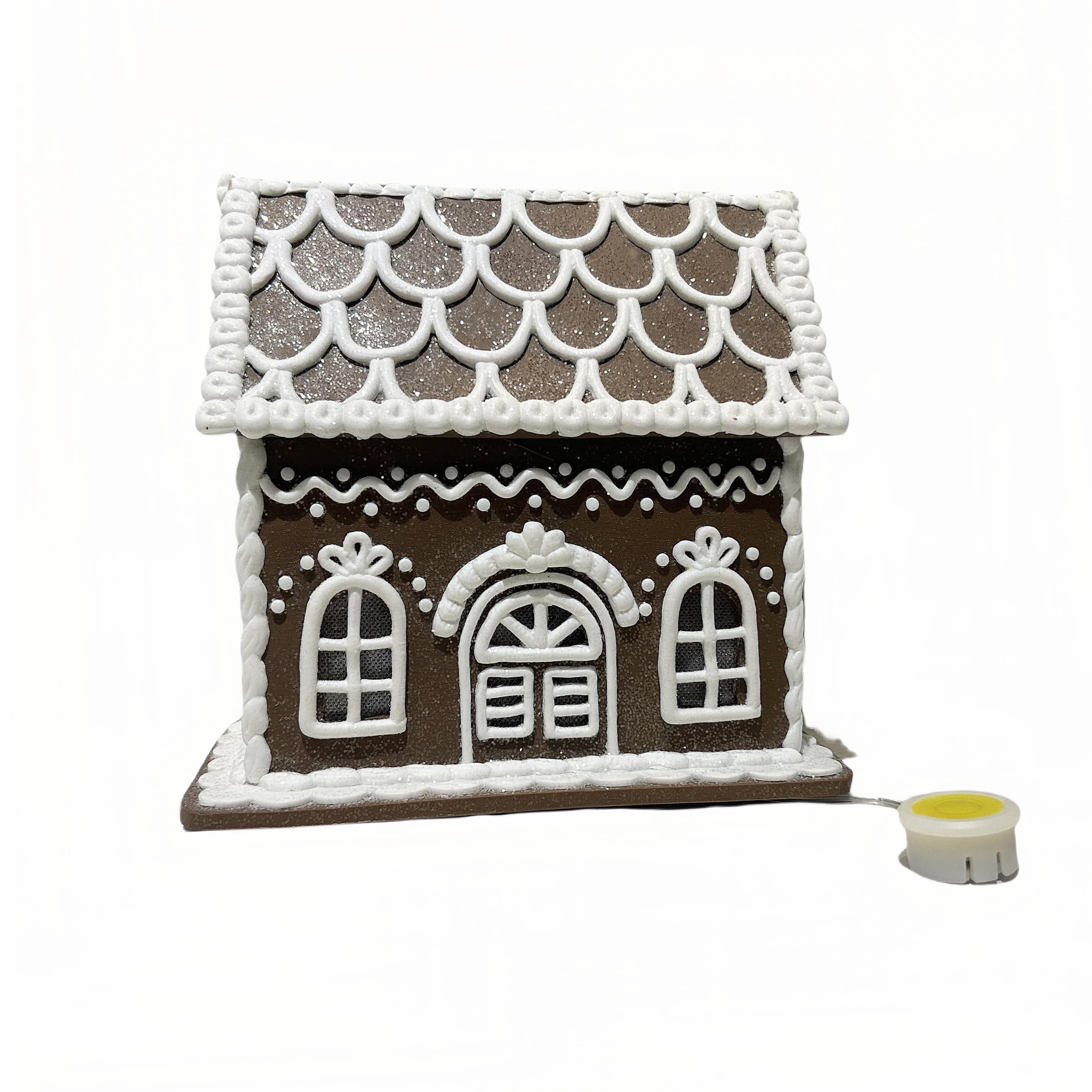 8&#x22; Brown and White Glitter Lighted Clay Gingerbread House Tabletop D&#xE9;cor by Ashland&#xAE;