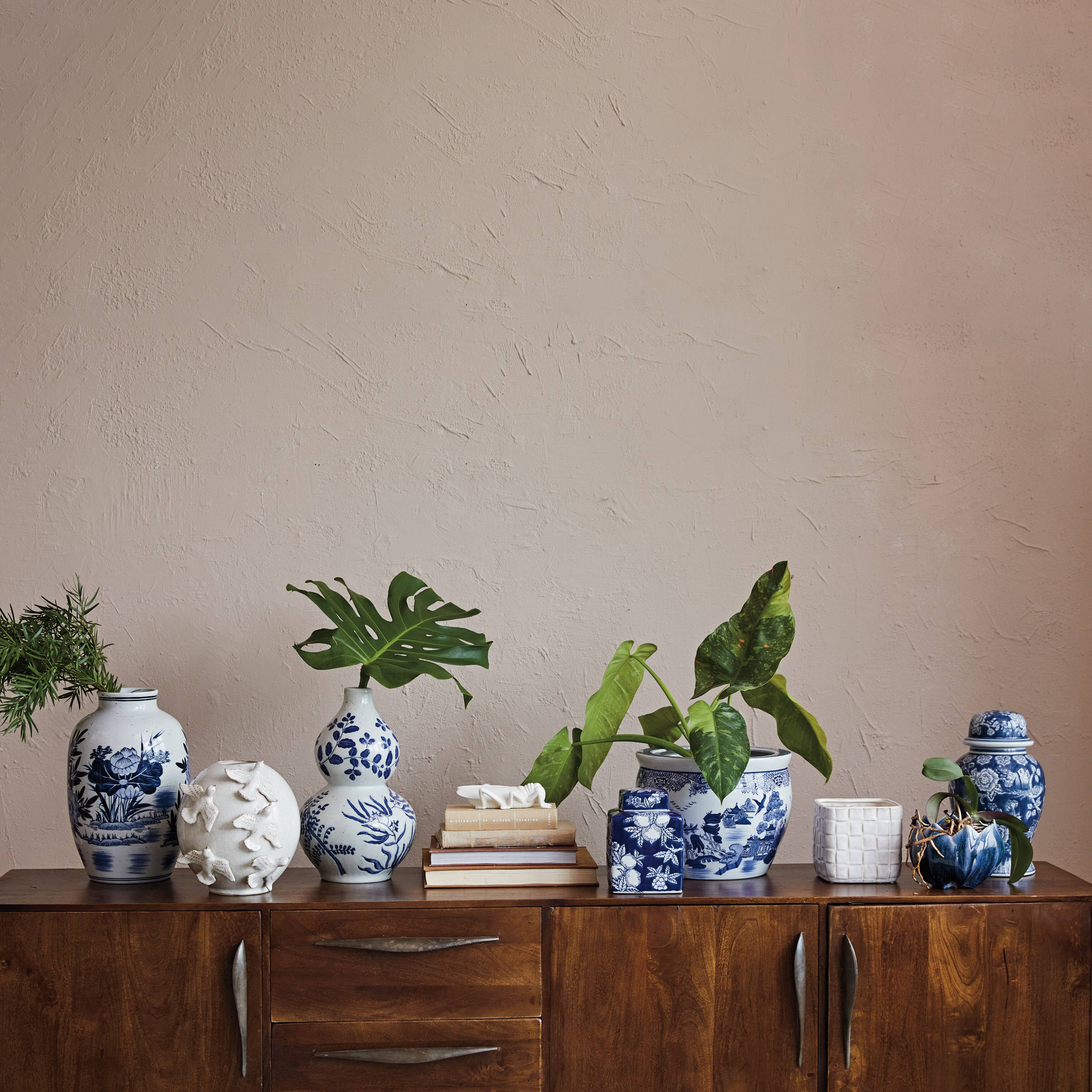 Hello Honey® 12.25" Blue & White Hand-Painted Stoneware Planter