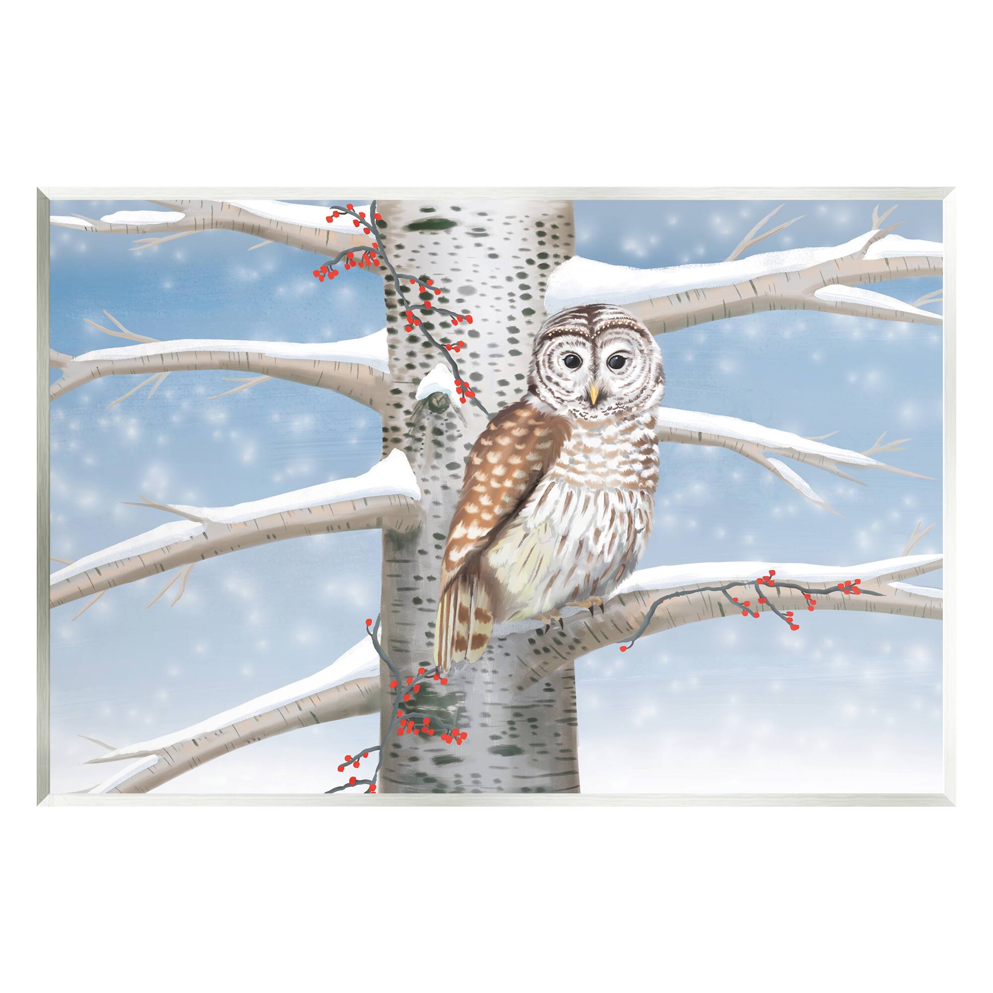 Stupell Industries Snowy Birch Tree Owl Wall Plaque Art