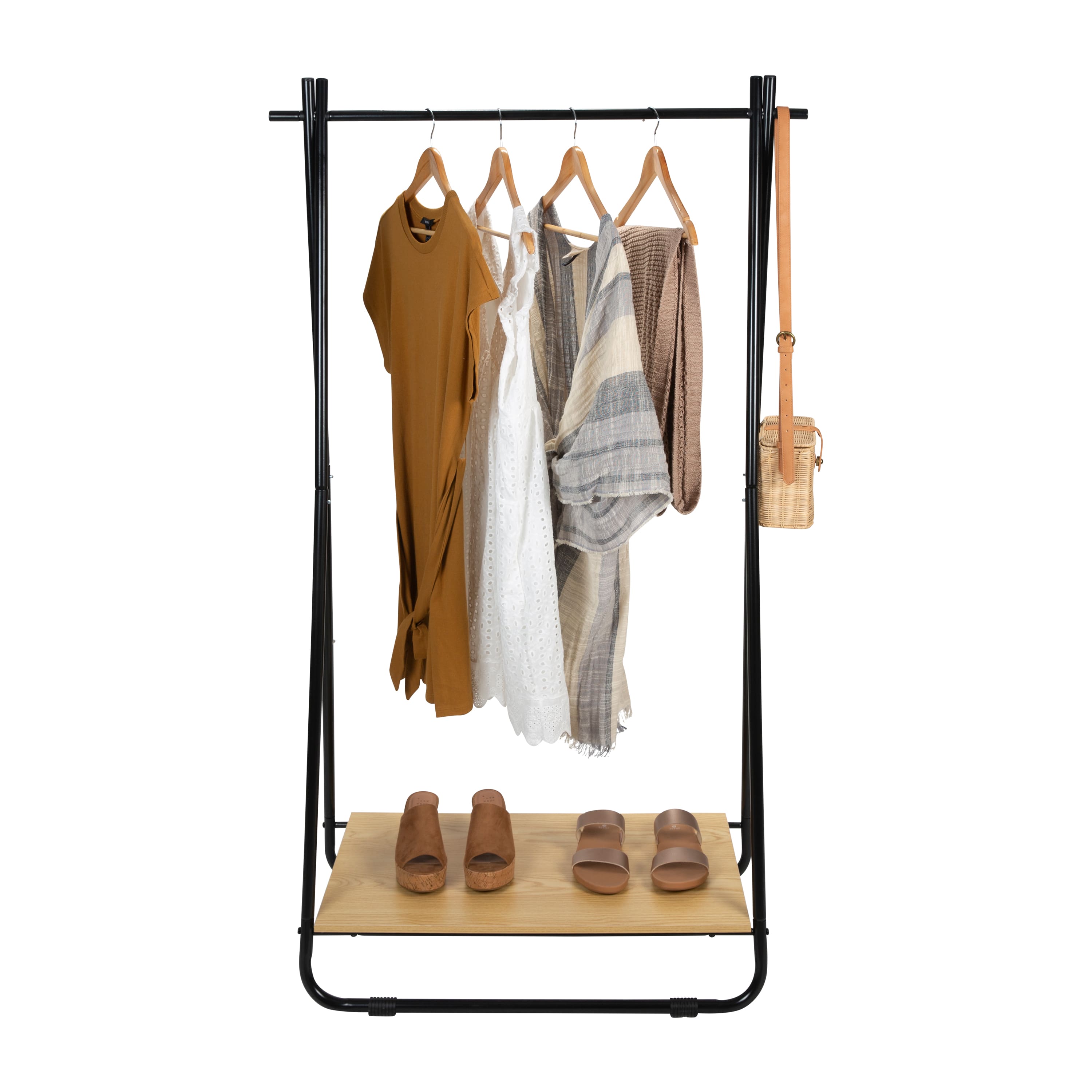 Organize It All Black Garment Rack with Shelf