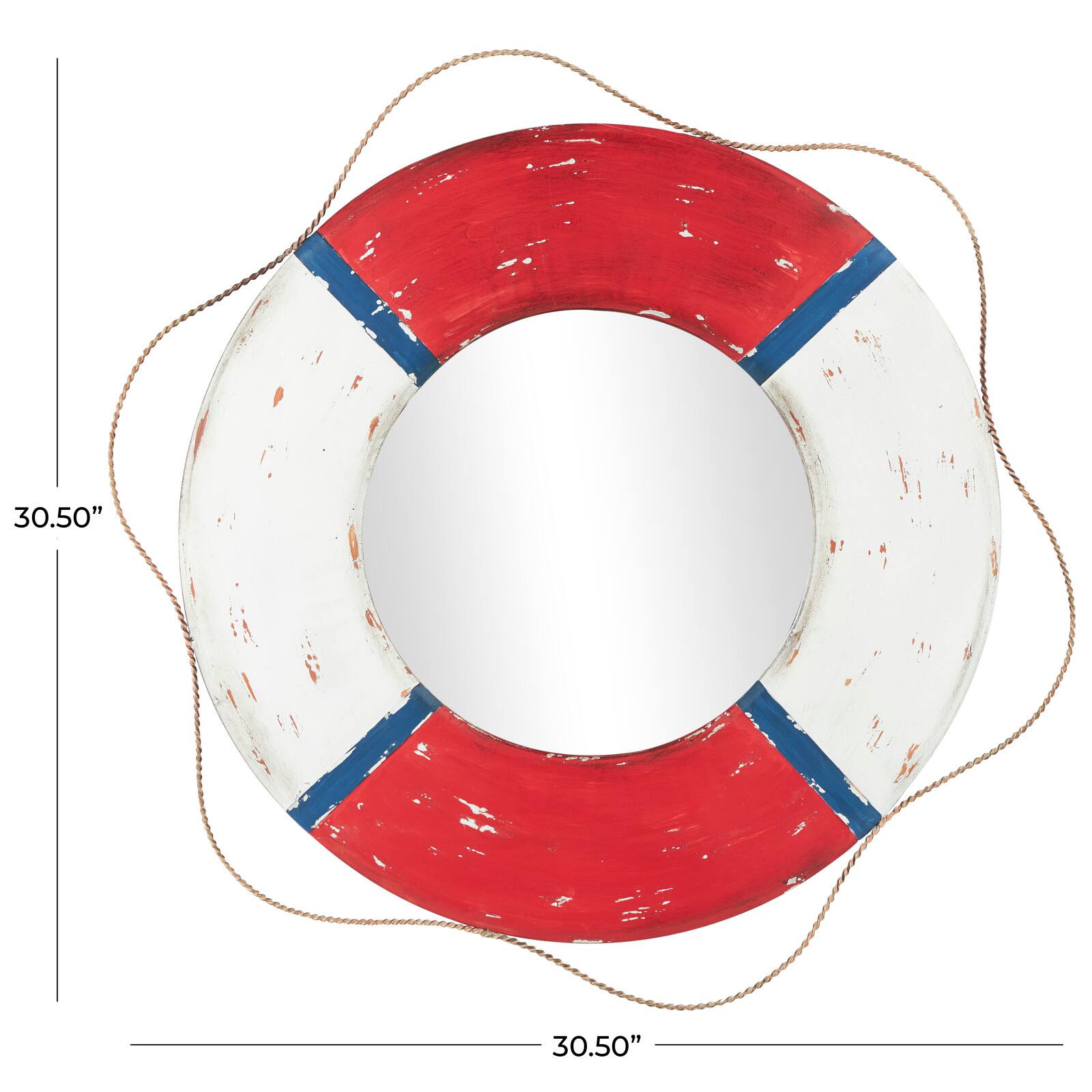 31&#x22; Red &#x26; White Metal Lifesaver Wall Mirror
