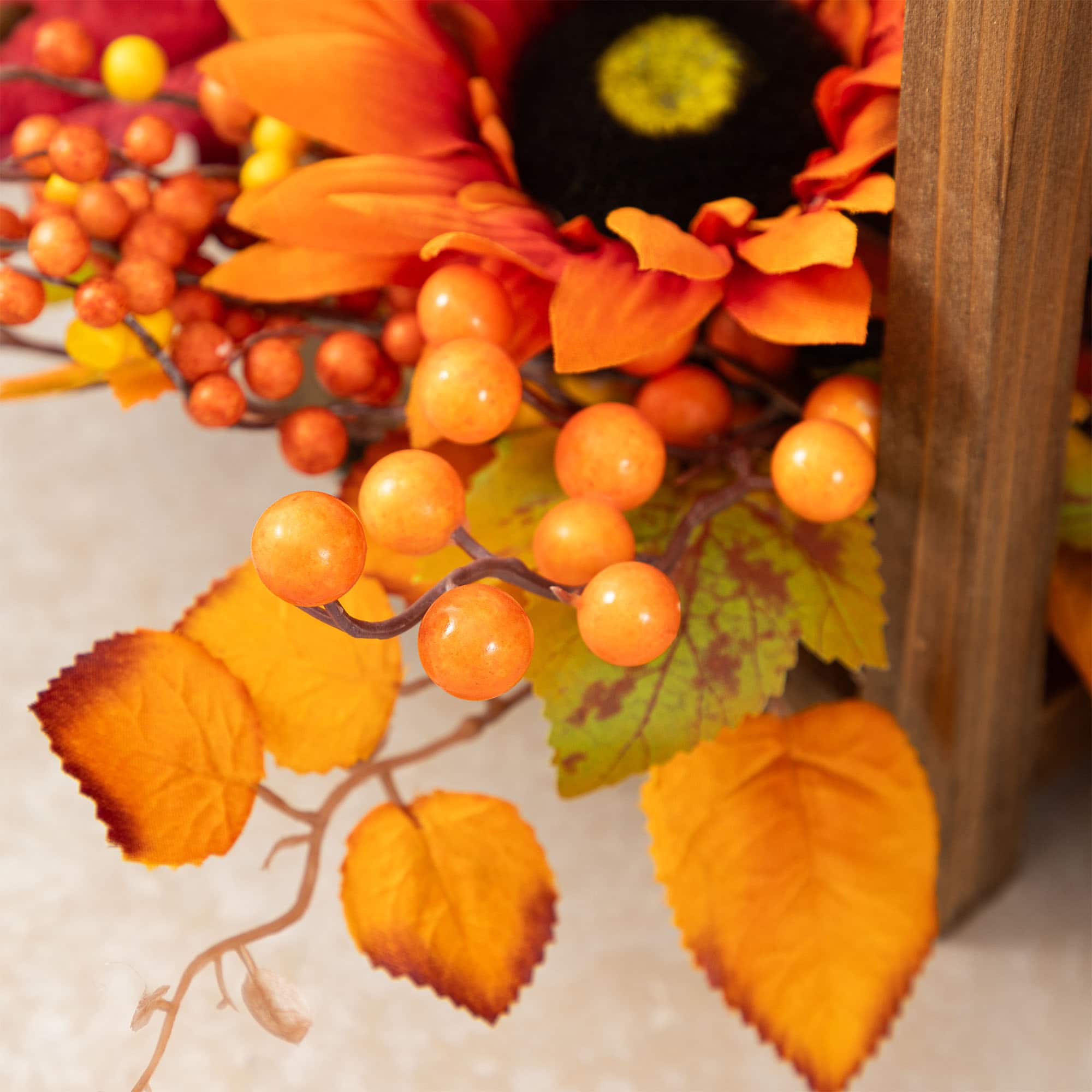 Glitzhome&#xAE; 20&#x22; Fall Sunflower, Pinecone and Berry Wood Lantern Centerpiece