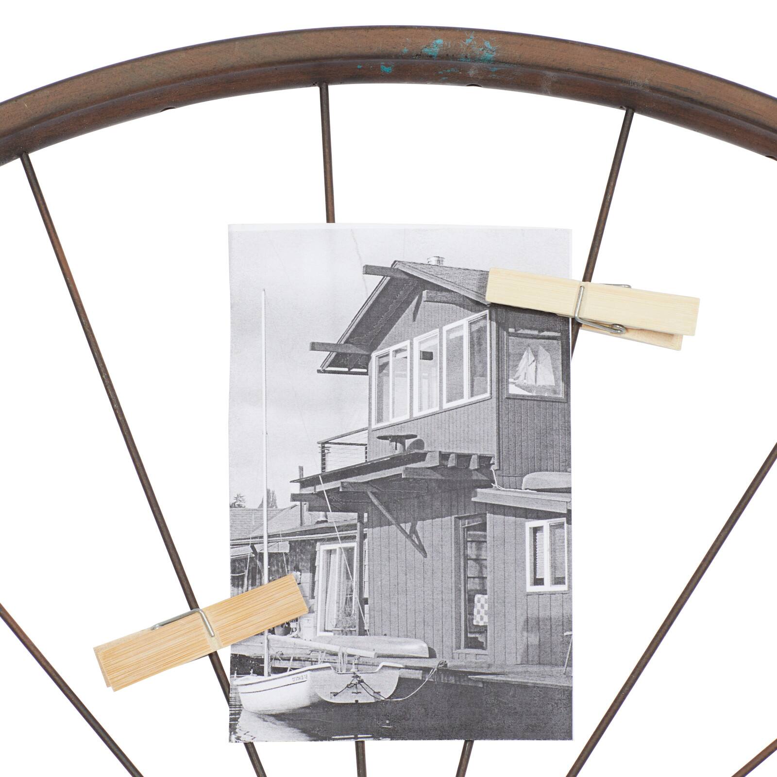 Brown Metal Bicycle Wheel Photo Holder Wall D&#xE9;cor