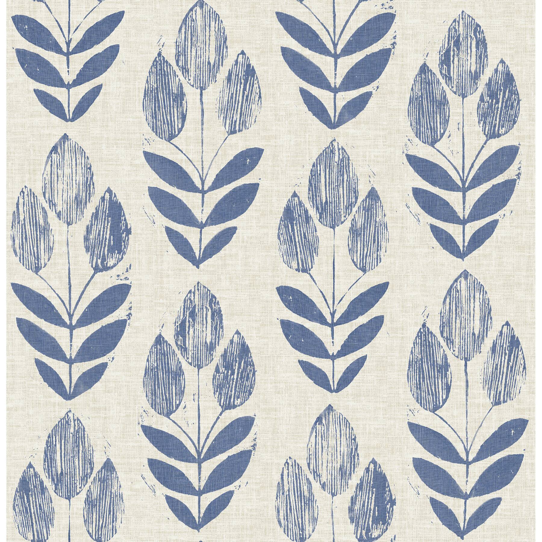 NuWallpaper Blue Folk Tulip Peel &#x26; Stick Wallpaper