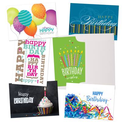 JAM Paper Upbeat & Colorful Blank Assorted Birthday Card Set, 36ct ...