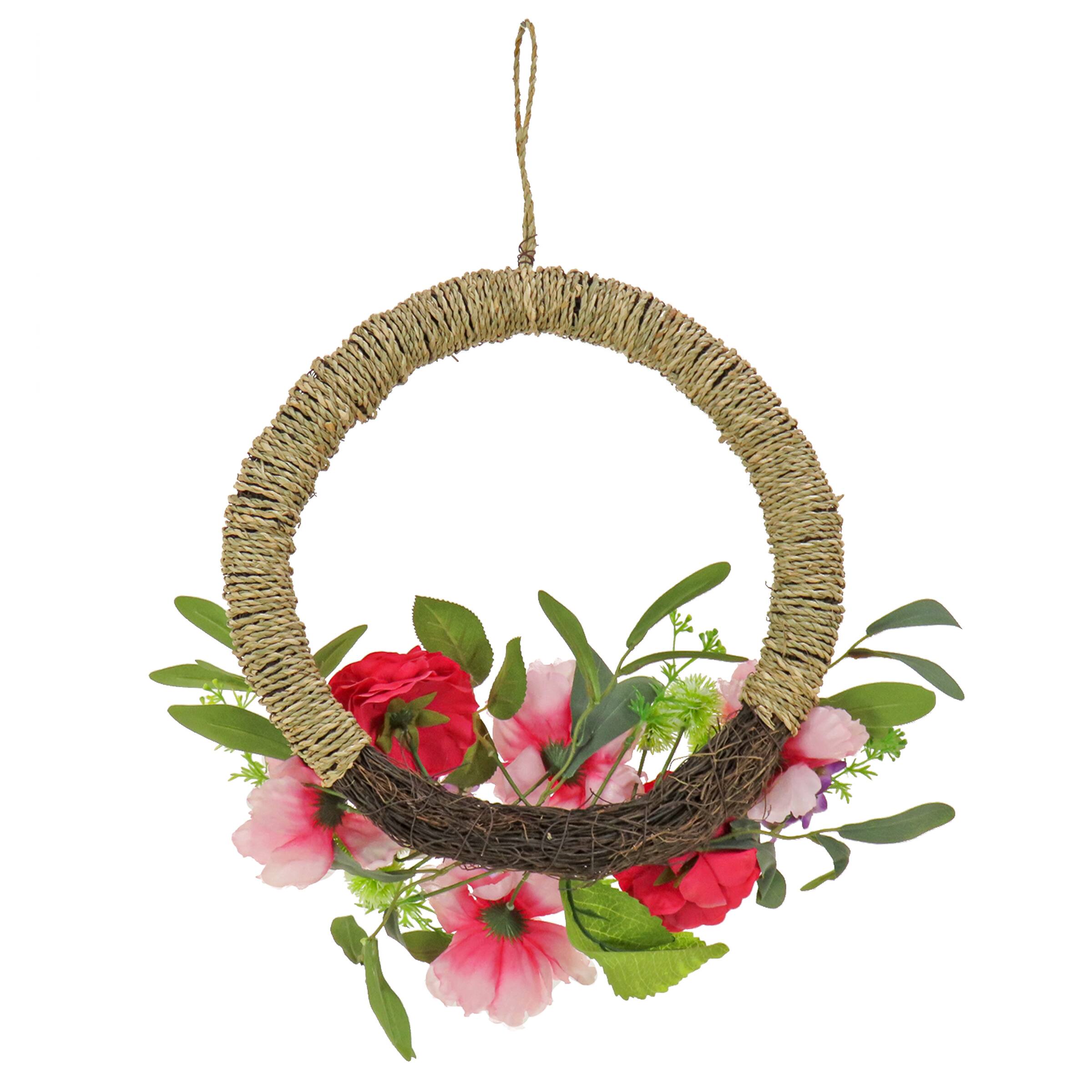 16" Spring Rose, Peony, & Globe Flowers Hoop Wreath