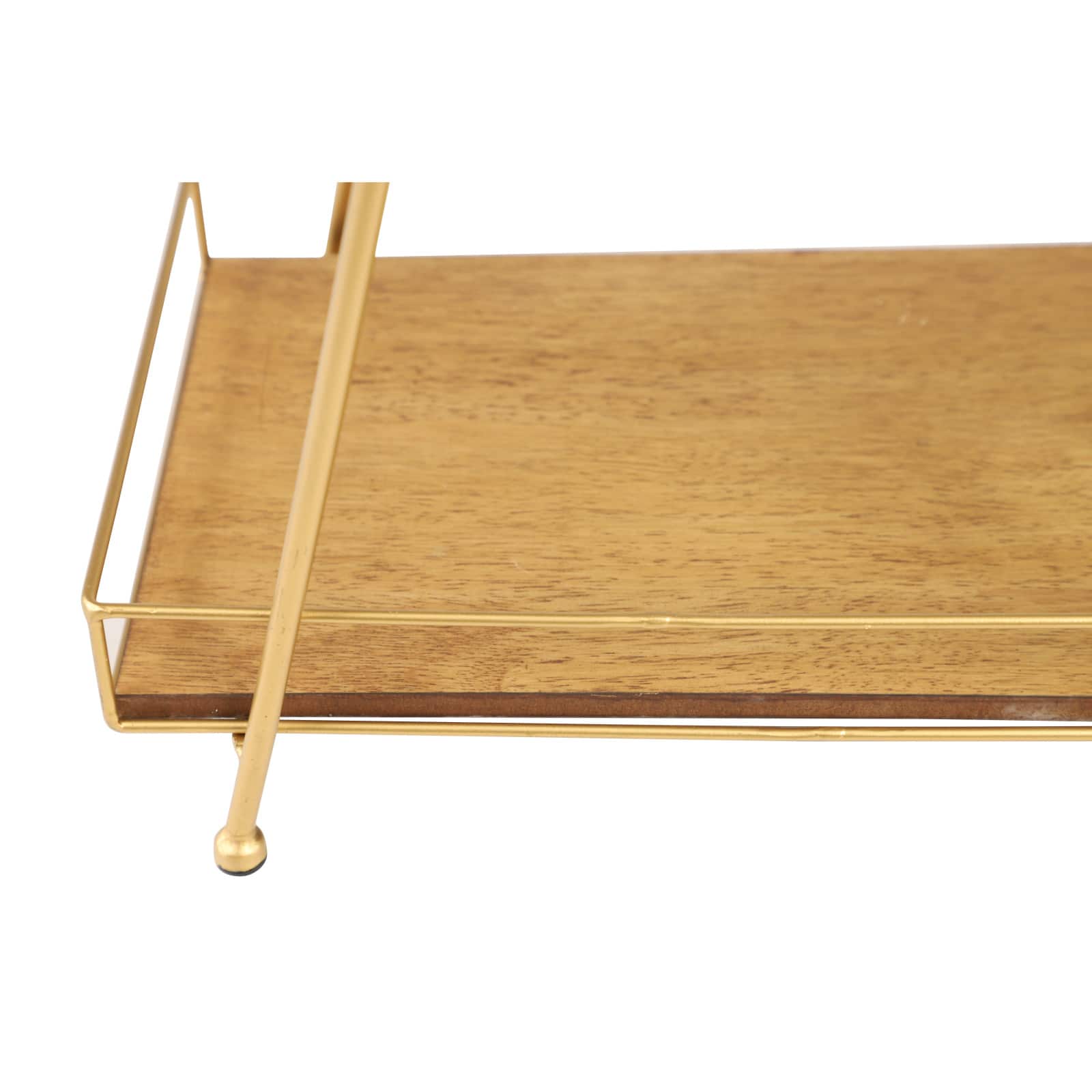 22&#x22; Brown Wood &#x26; Iron 2-Tier Tray Stand