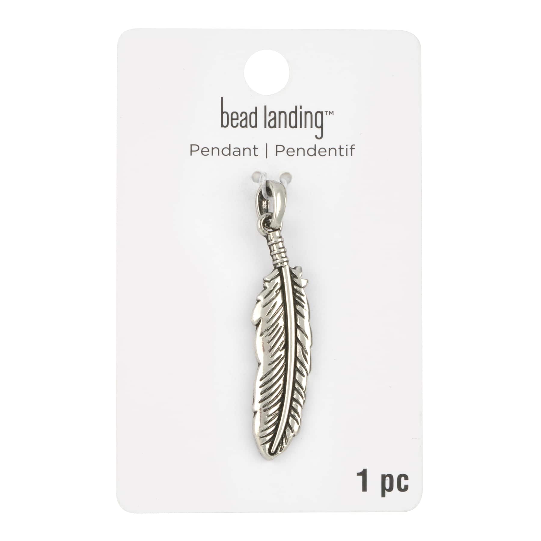 Silver Metal Feather Pendant by Bead Landing&#x2122;
