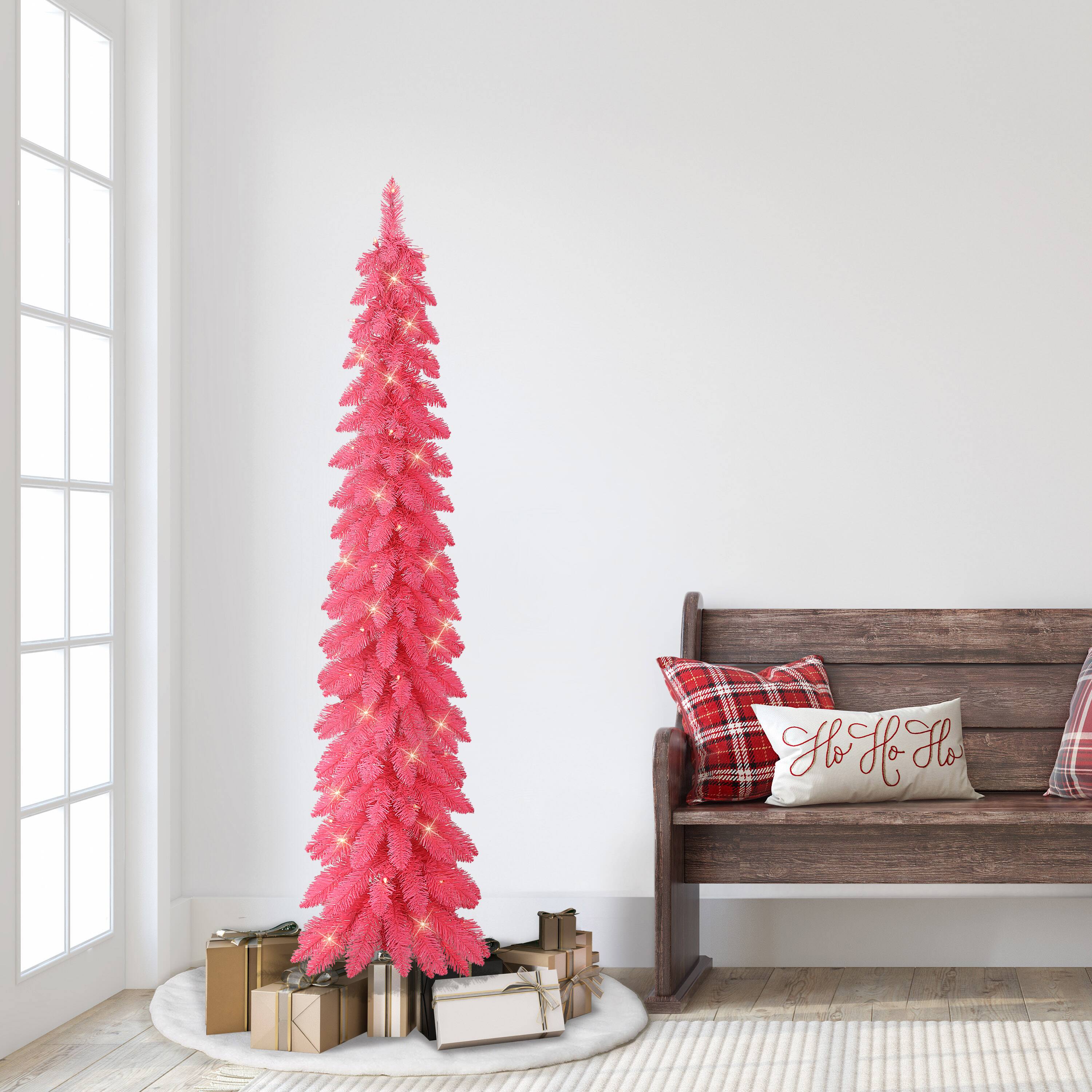 6ft. Pre-Lit Pink Alpine Artificial Pencil Tree, Clear Lights