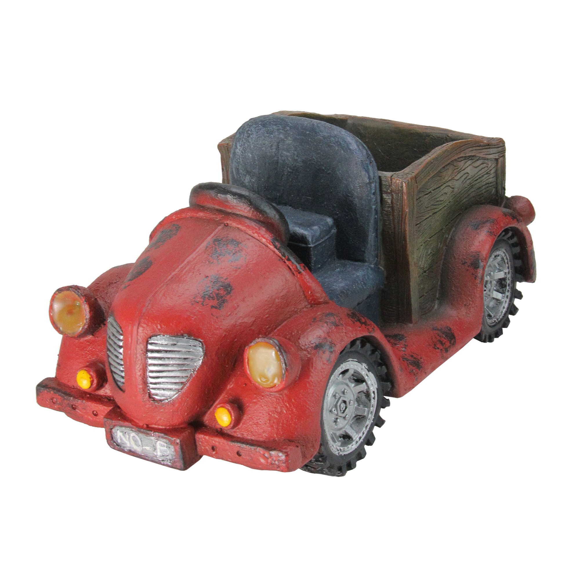 14.5&#x22; Distressed Red Vintage Car LED Solar Powered Outdoor Garden Planter