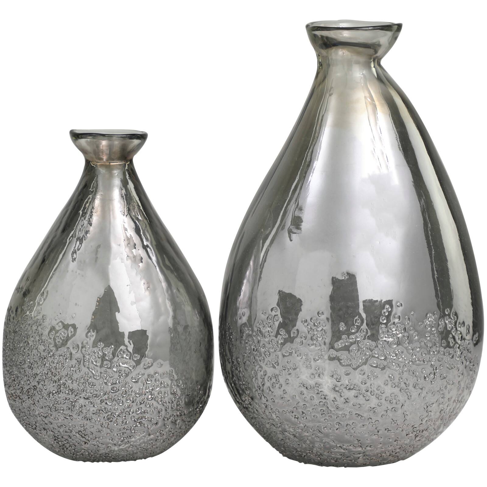 Gray Glass Textured Teardrop Vase Set