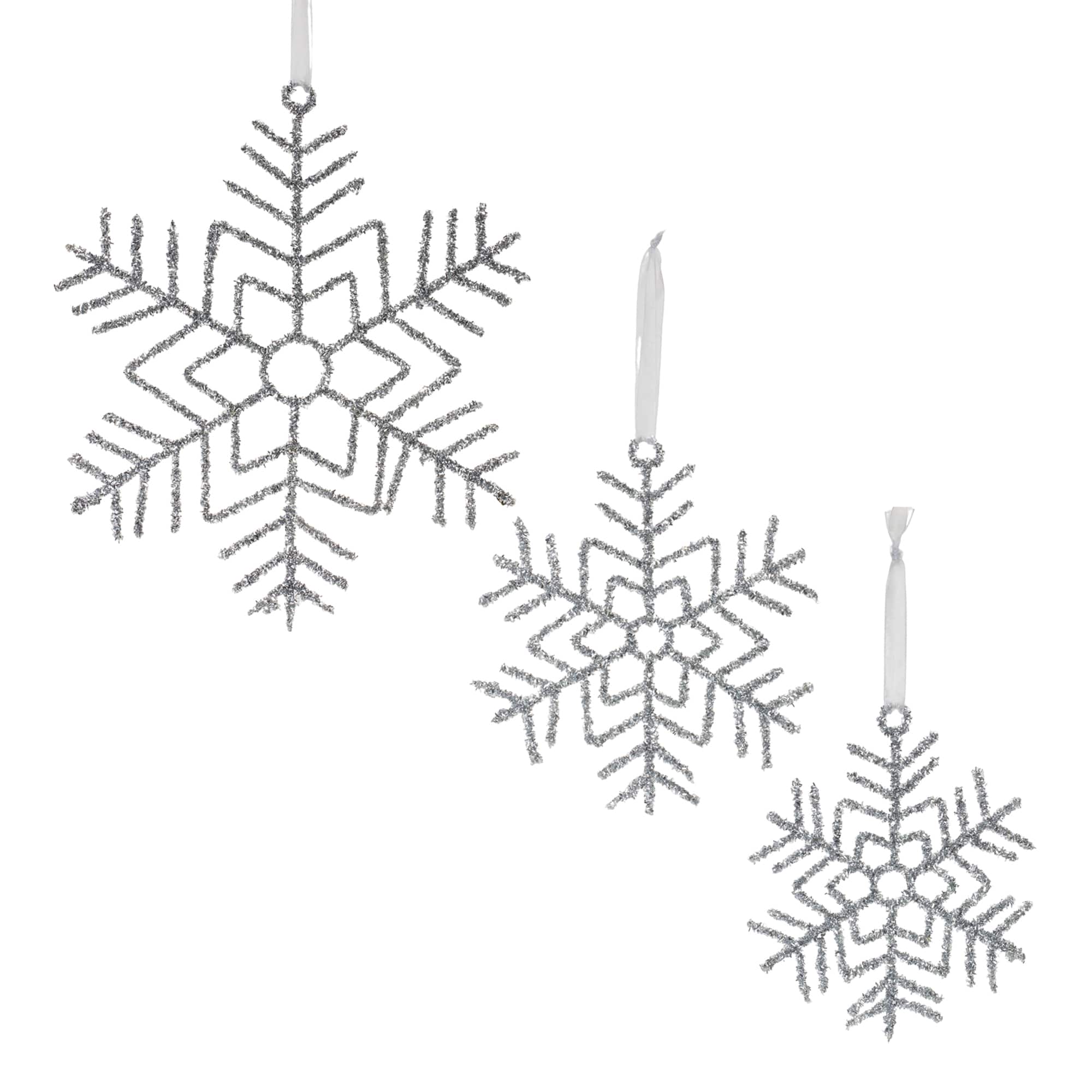 Glittered Silver Snowflake Wire Ornament Set