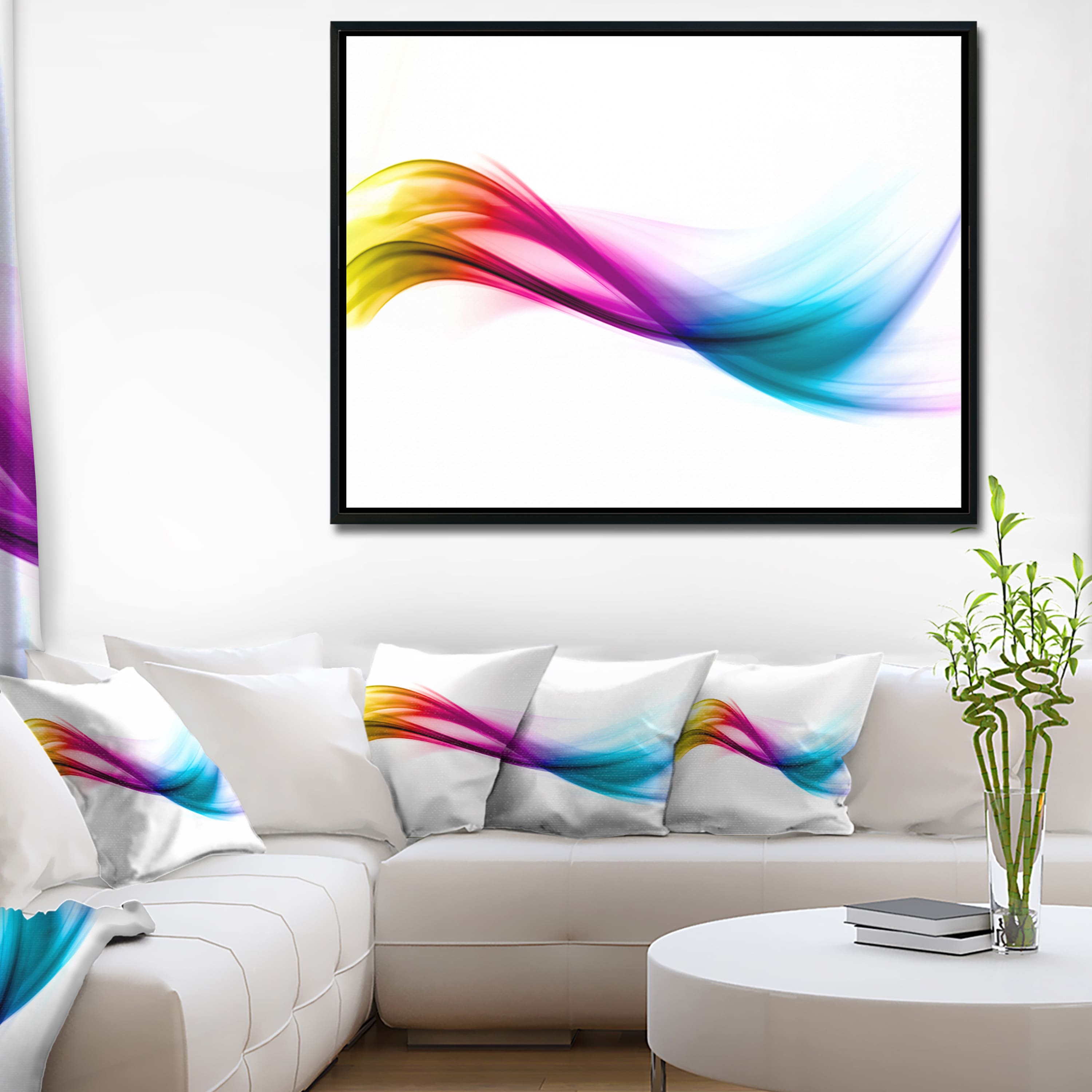 Designart - Rainbow Shade Waves - Abstract Canvas art print in Black Frame