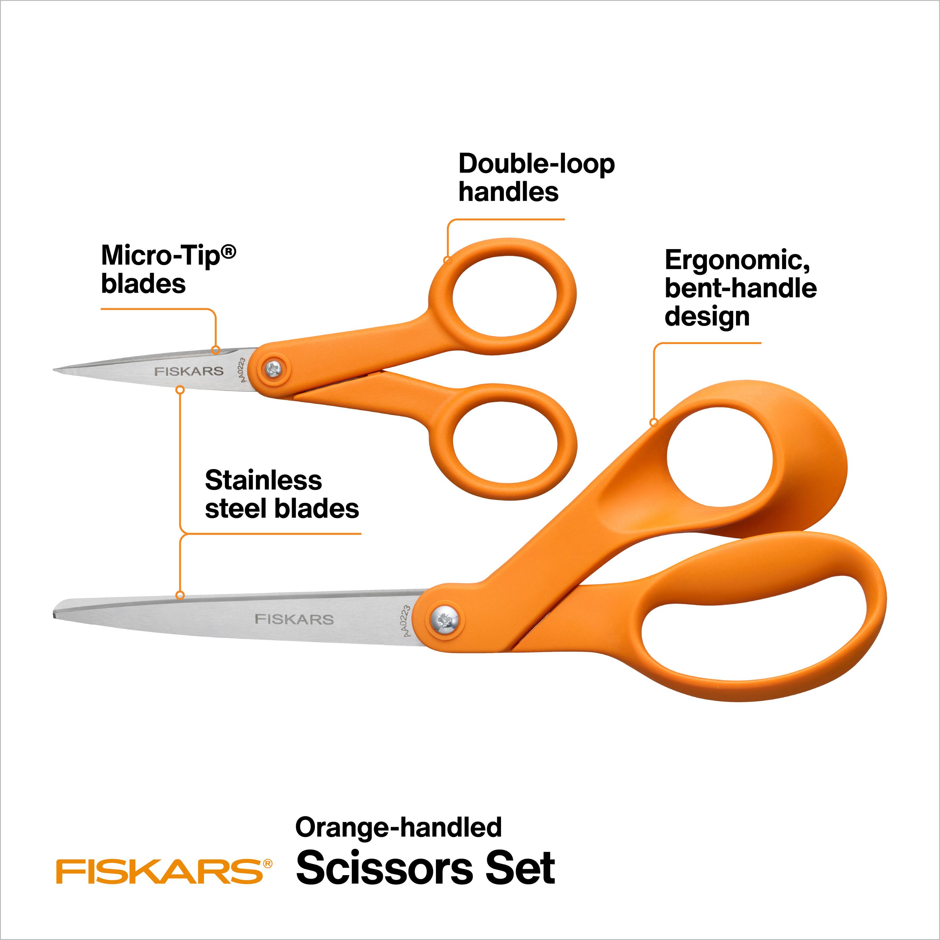 Fiskars® 8" & No.5 Micro-Tip® Orange-Handled Scissors Set
