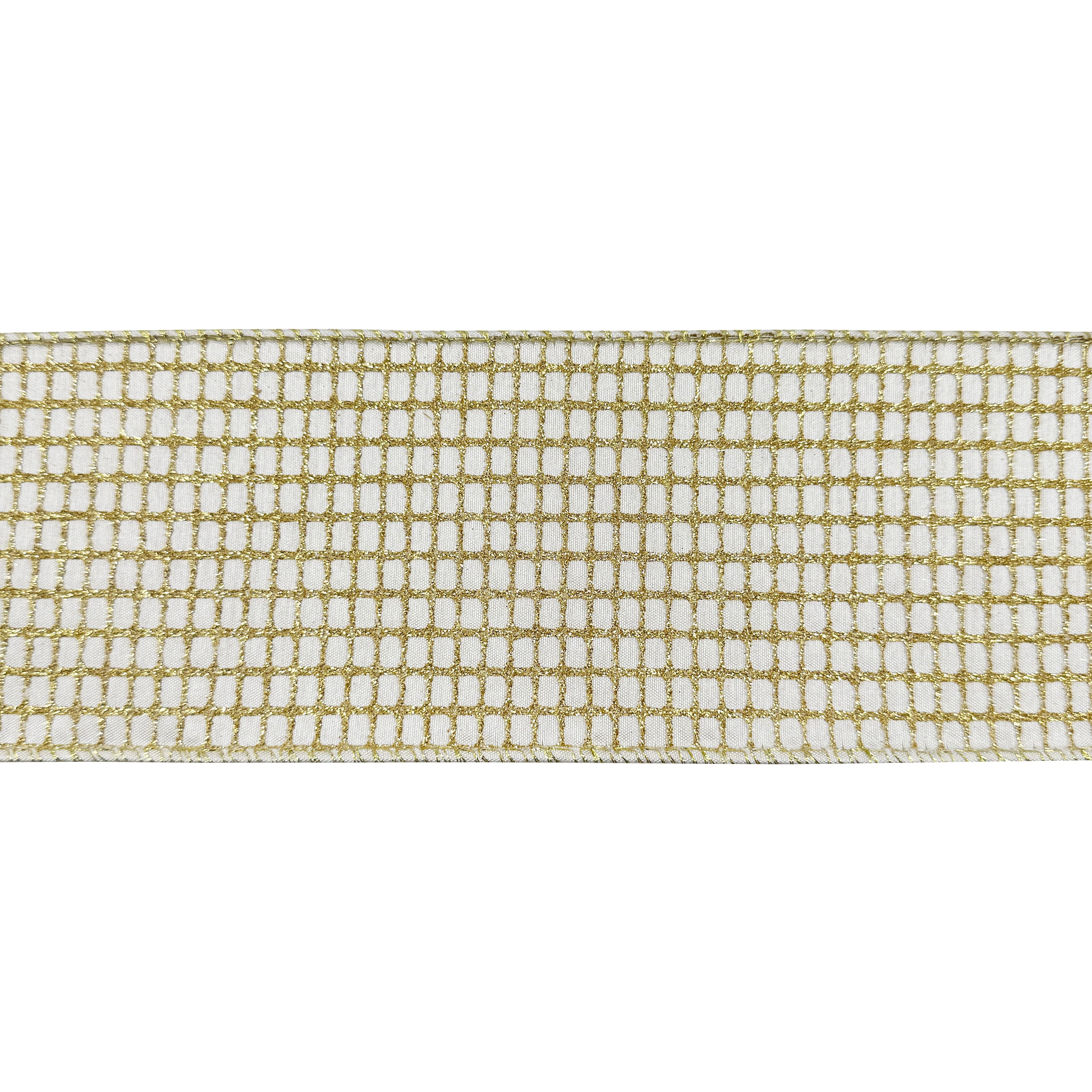 3.5" x 15ft. Cream & Gold Glitter Grid Wired Ribbon by Celebrate It®