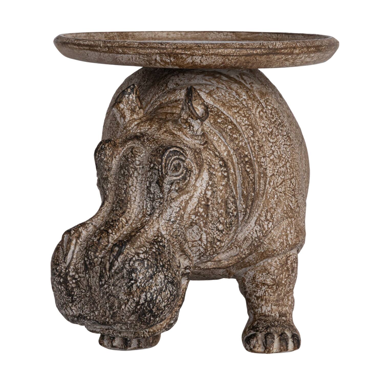 Hello Honey® 16.75" Gray Decorative Hippo Pedestal with Distressed Finish