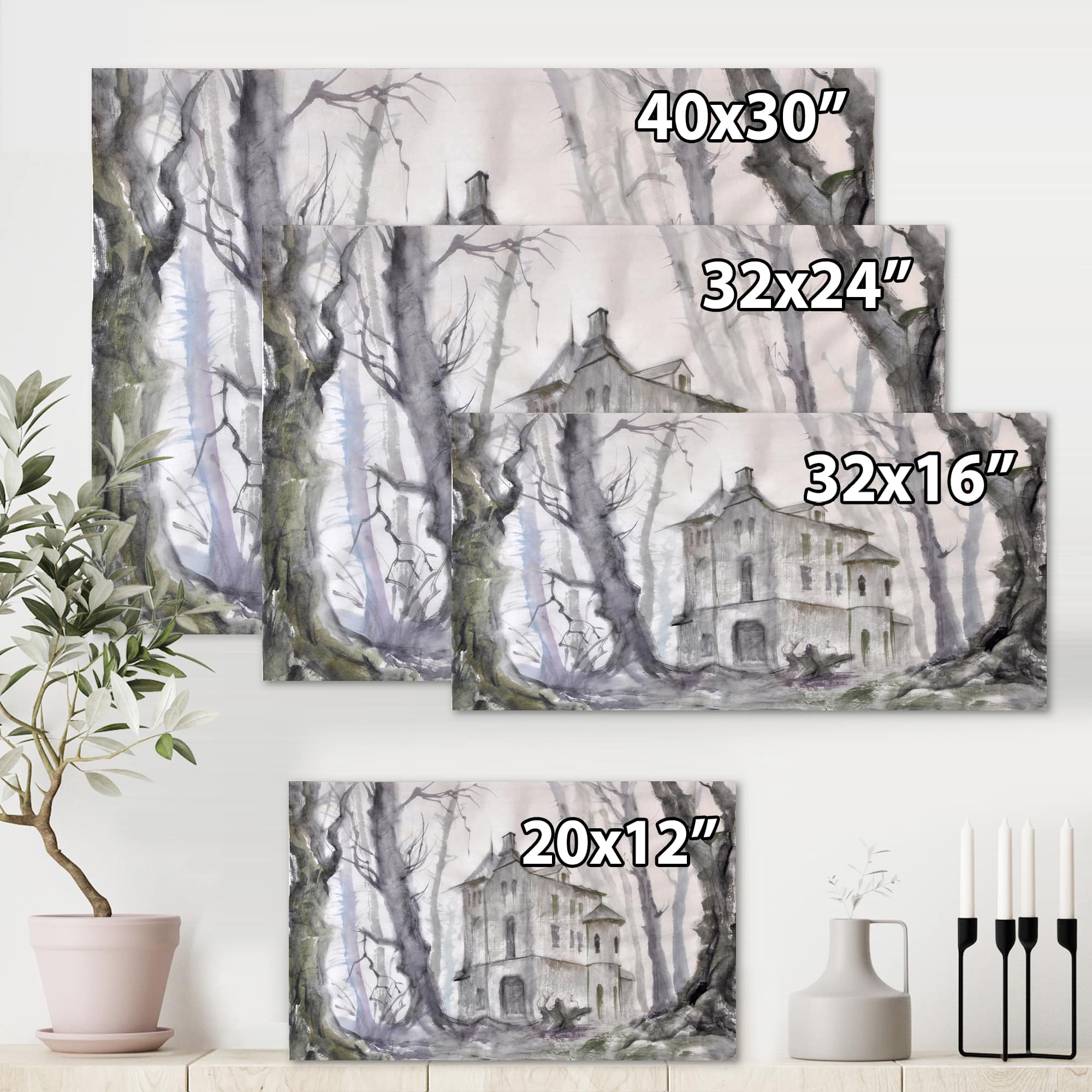 Designart - Haunted Castle In The Woods - Traditional Canvas Wall Art Print