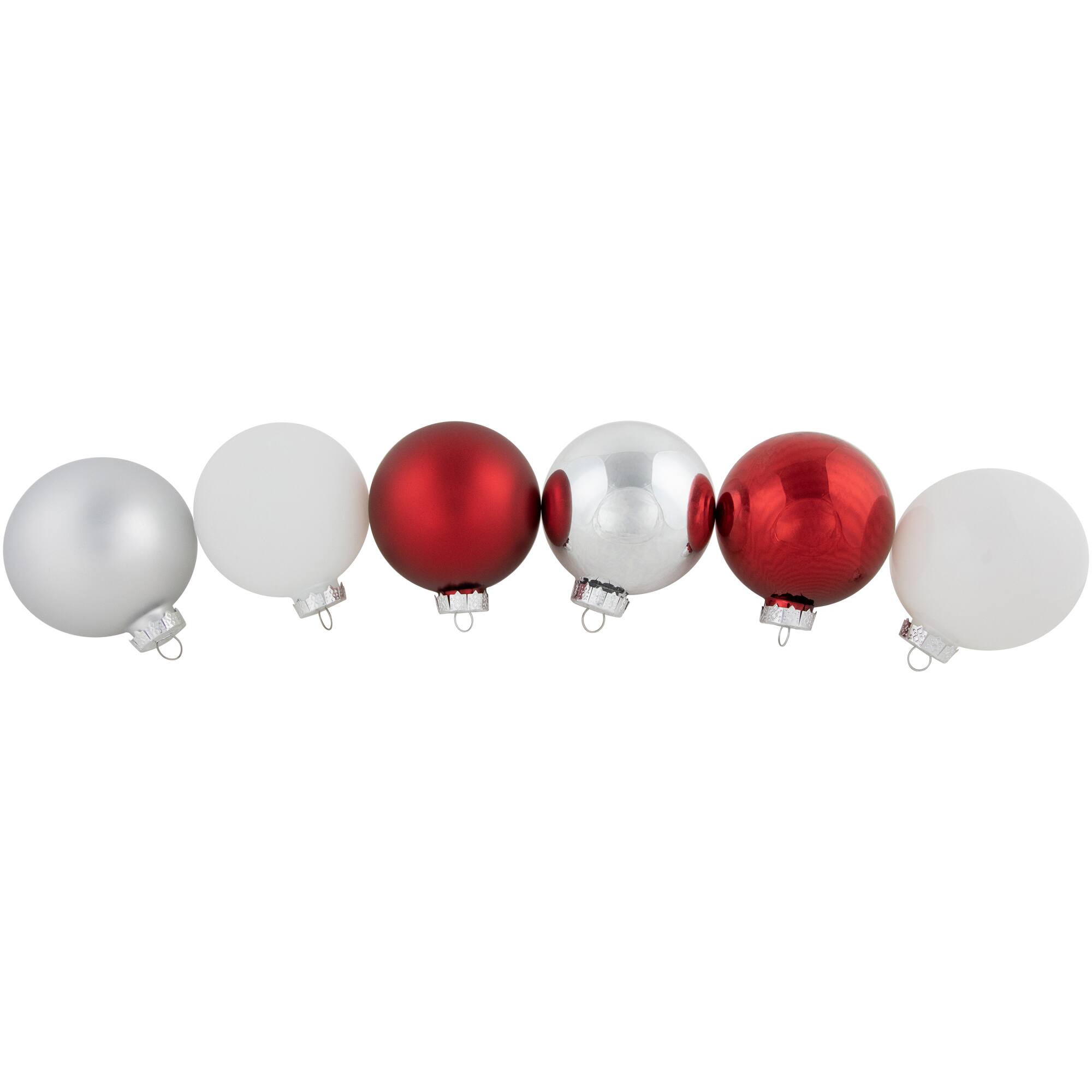 72ct. 2-Finish Red, Silver &#x26; White Glass Ball Ornaments