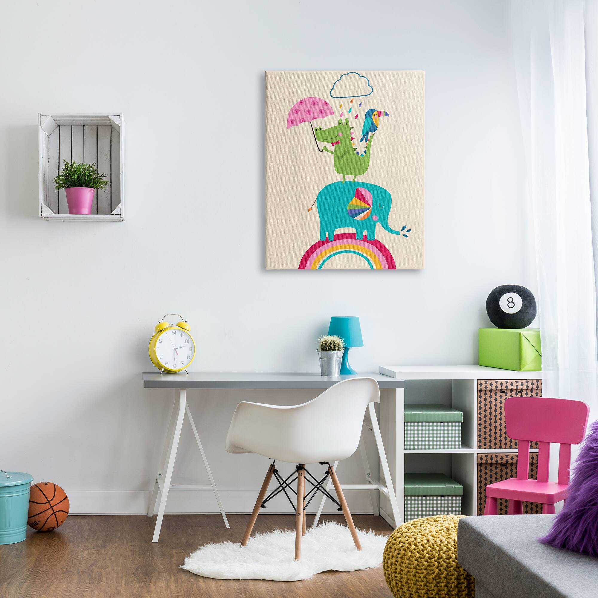 Stupell Industries Animals Standing on Rainbow Canvas Wall Art