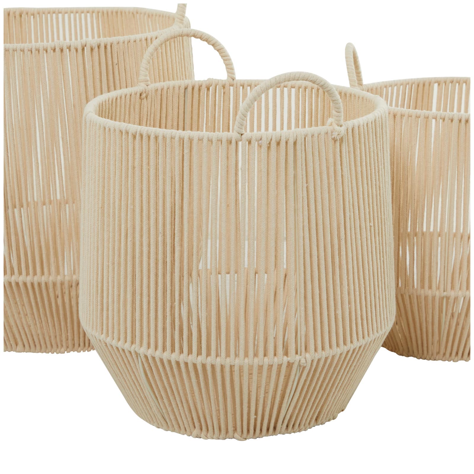 Cream Cotton Handmade Storage Basket with Handles Set of 3 18&#x22;, 16&#x22;, 15&#x22;