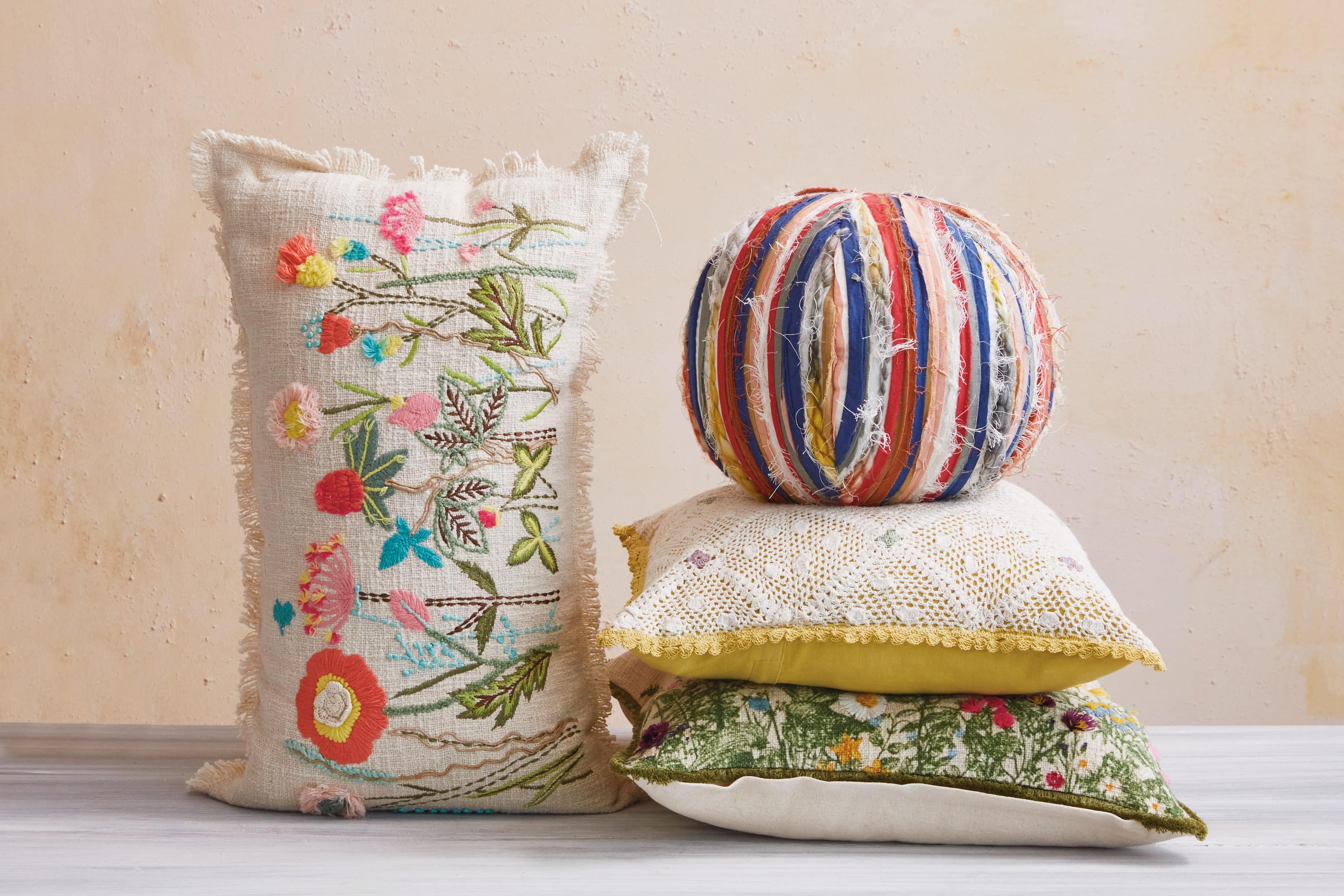 Hello Honey® 10" Multicolor Ripped Fabric Orb Pillow
