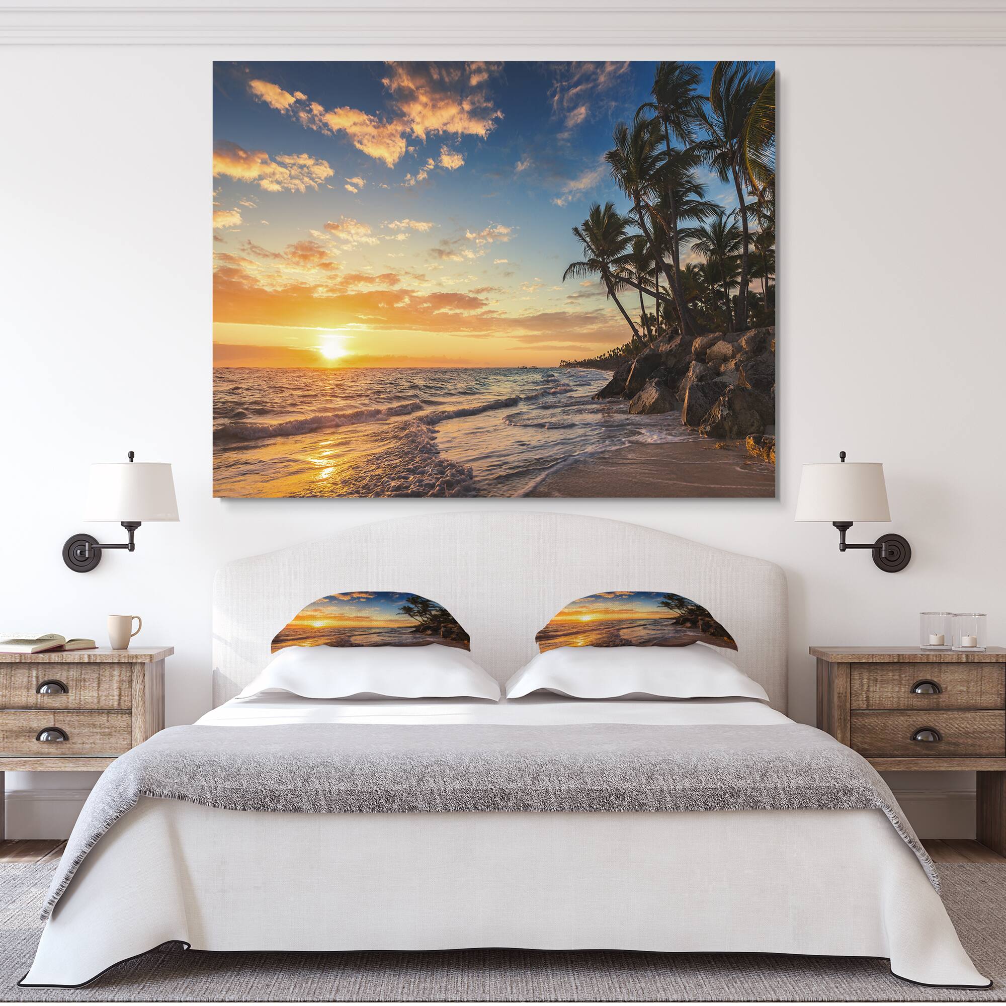 Designart - Paradise Tropical Island Beach with Palms - Extra Large Seascape Art Canvas