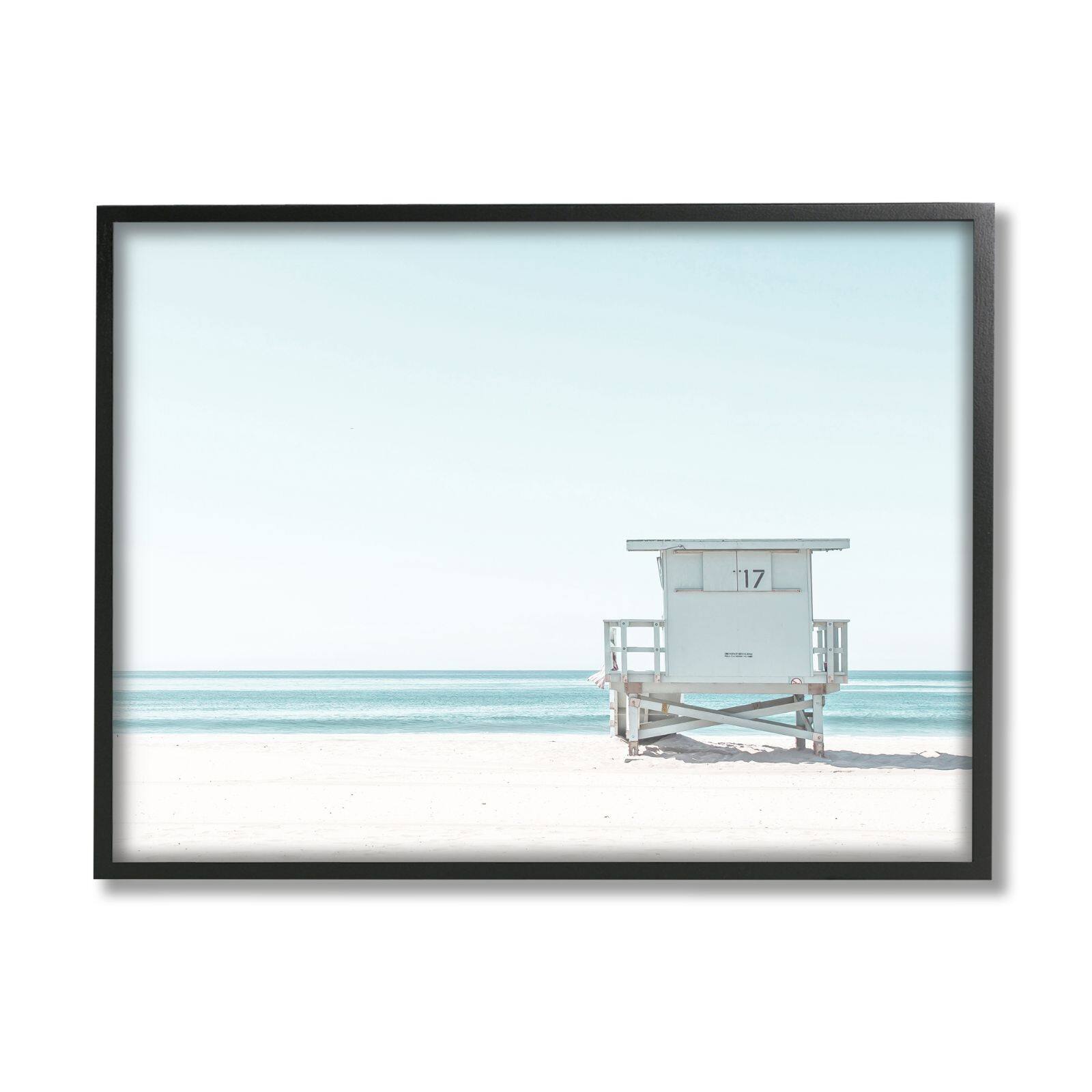 Stupell Industries Sun Bleached Blue Coast Lifeguard Shelter Summer Photography Framed Wall Art