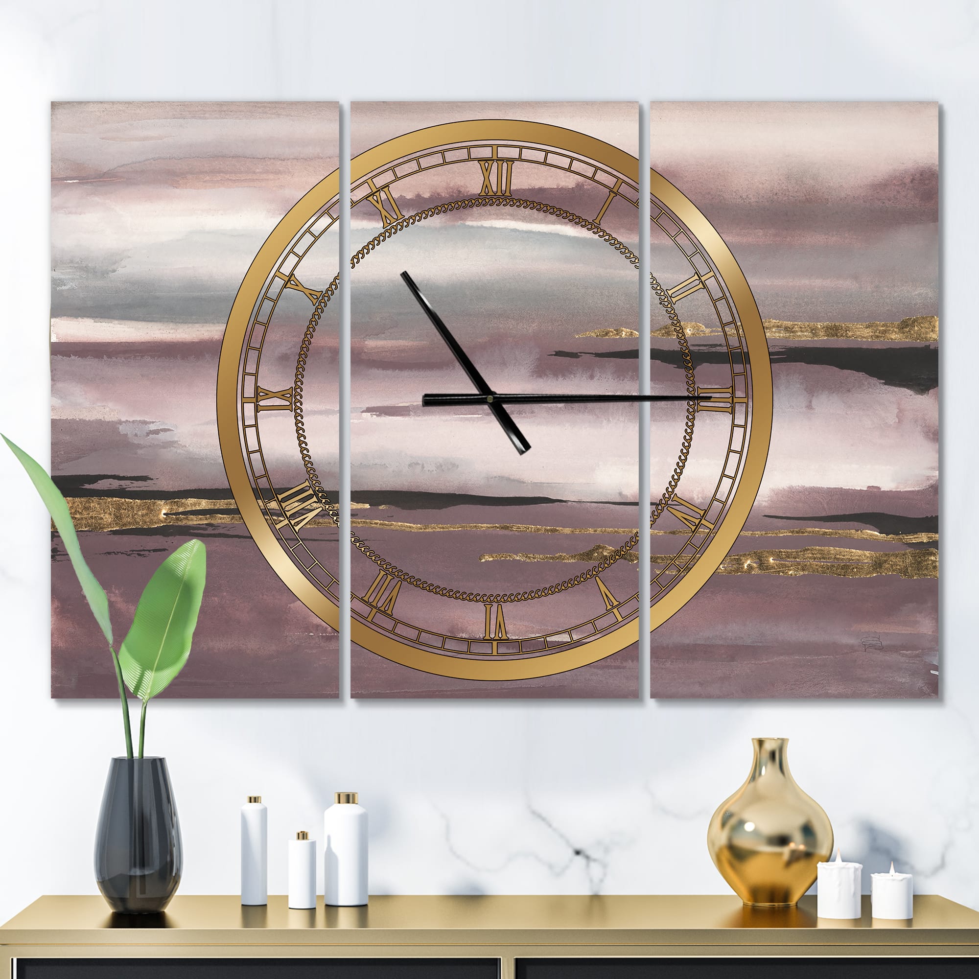 Designart 'Purple Glam Storm Iv Modern Multipanel Wall Clock