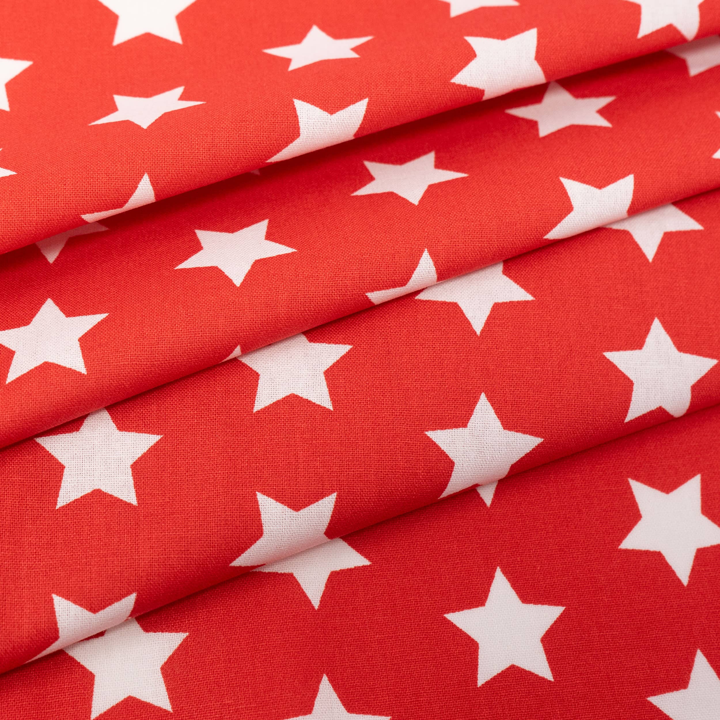 SINGER Patriotic White Stars On Red Cotton Fabric