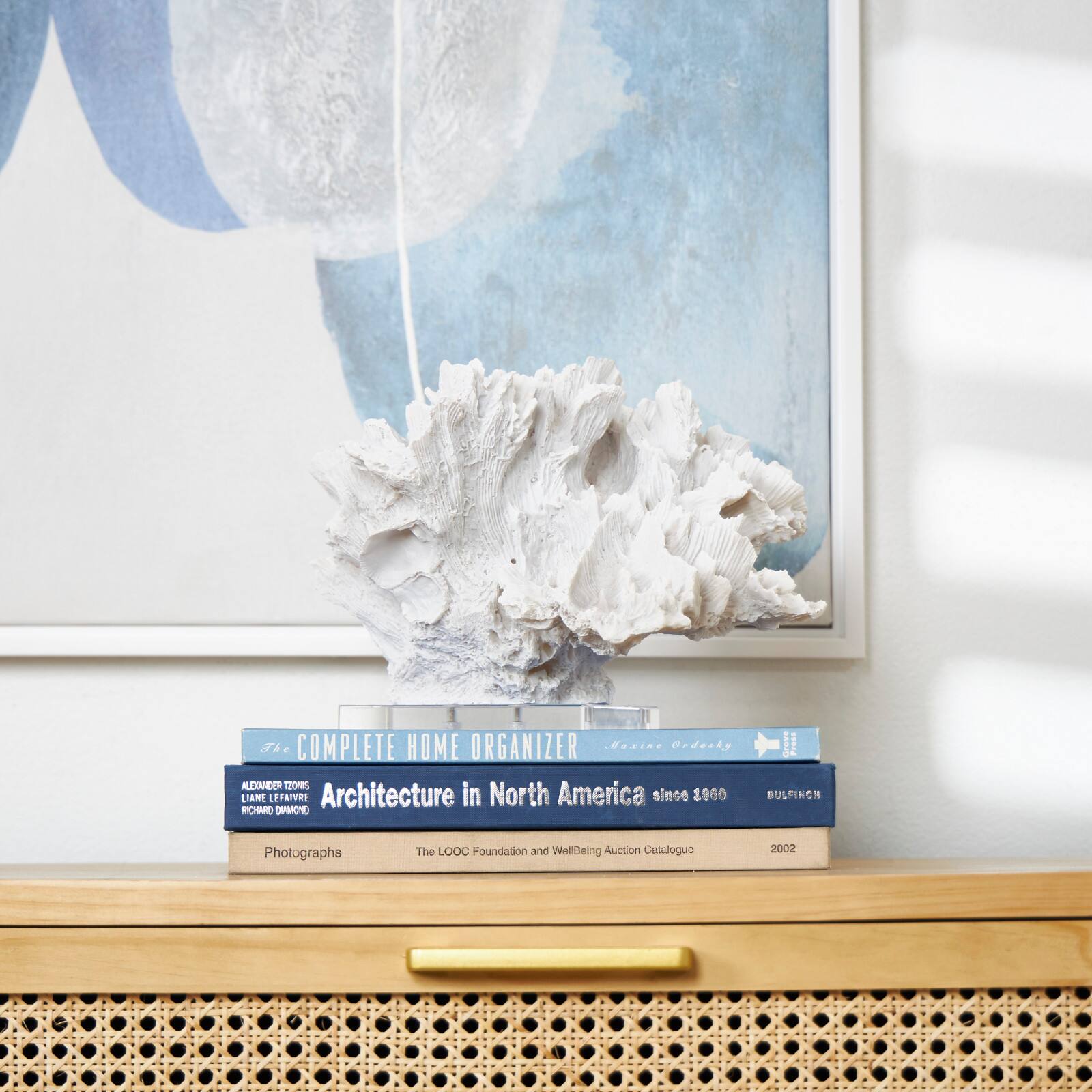 12" White Polystone Textured Coral Sculpture with Clear Acrylic Base