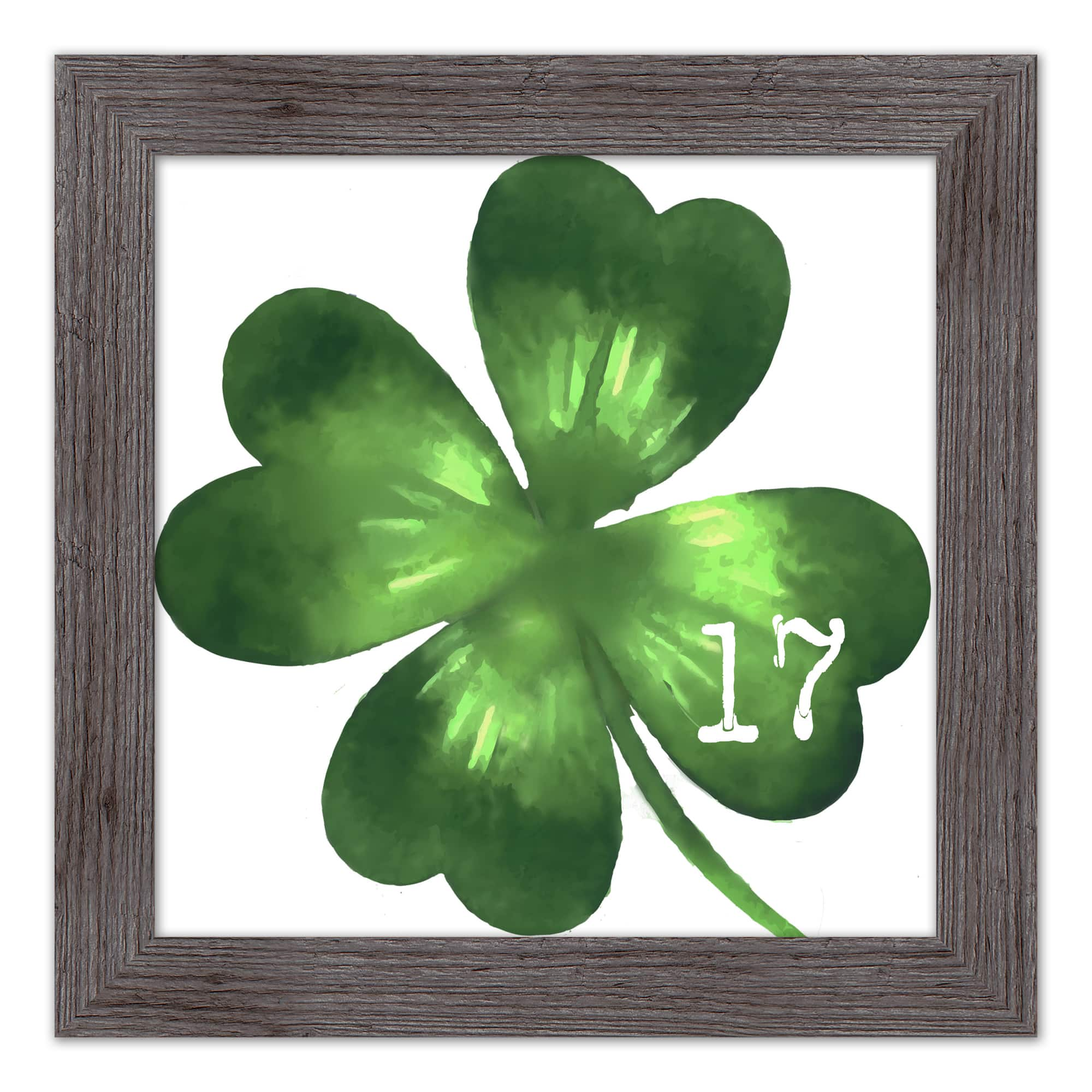 Large Four Leaf Clover Date Framed Print 2 16&#x22; x 16&#x22; Western Gray Framed Print