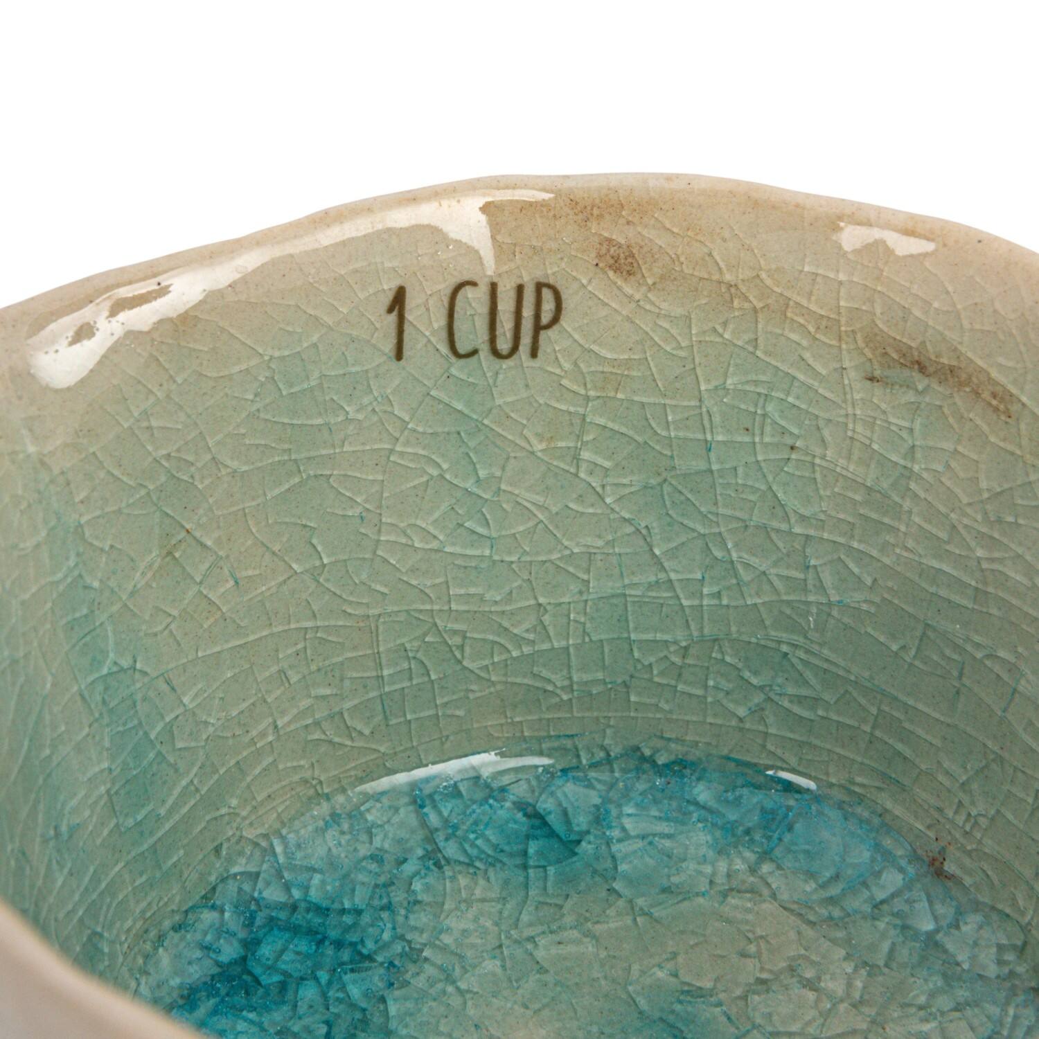 Green Stoneware Measuring Cups with Reactive Crackle Glaze, 4ct.